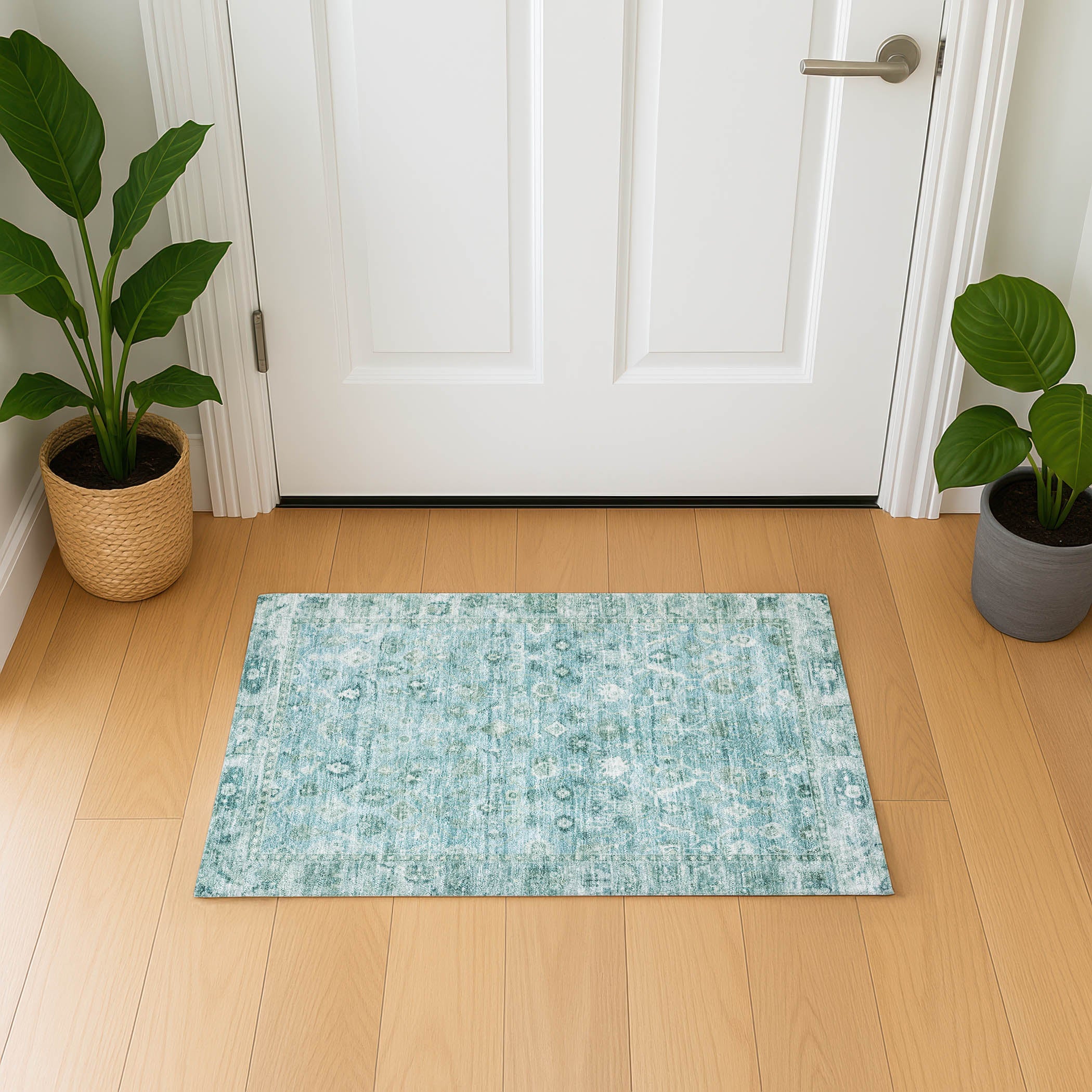 Cairo Machine Washable Traditional Blue Rug 1'8" x 2'6" #shape_Rectangle