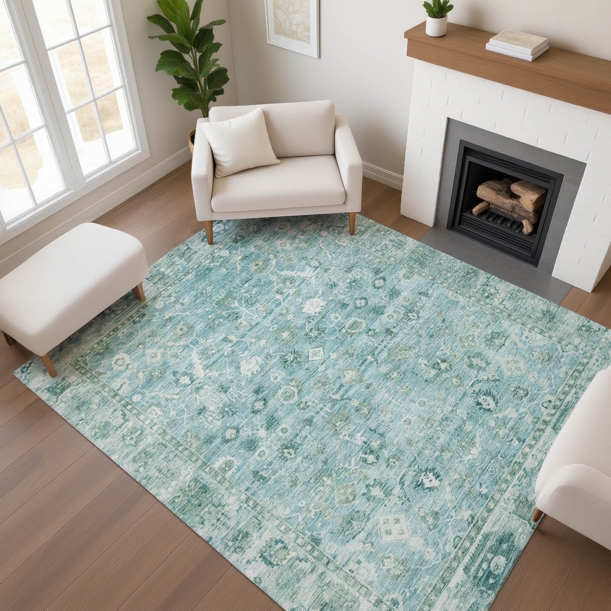 Cairo Machine Washable Traditional Blue Rug 2'6" x 3'10" #shape_Rectangle