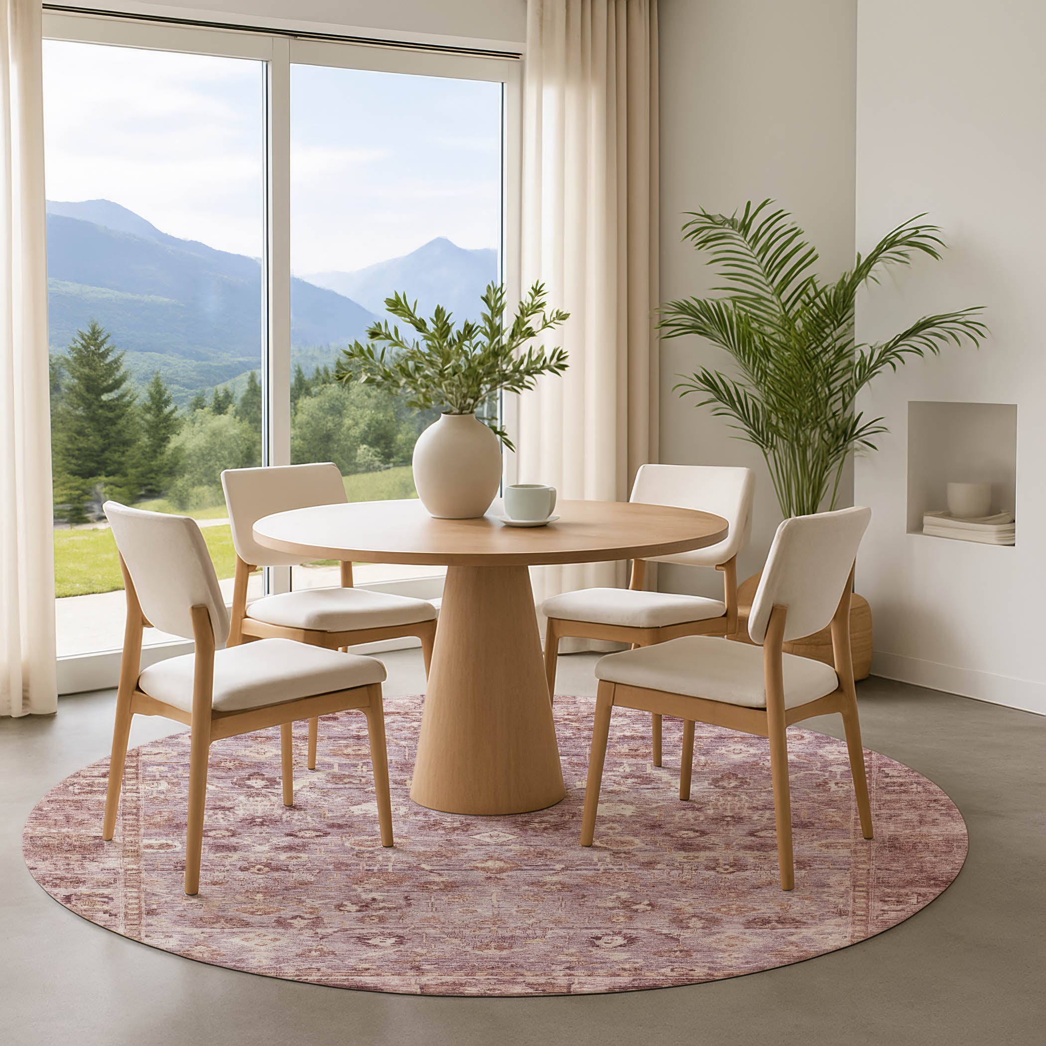 Cairo Machine Washable Traditional Blush Pink Rug 8' x 8' #shape_Round