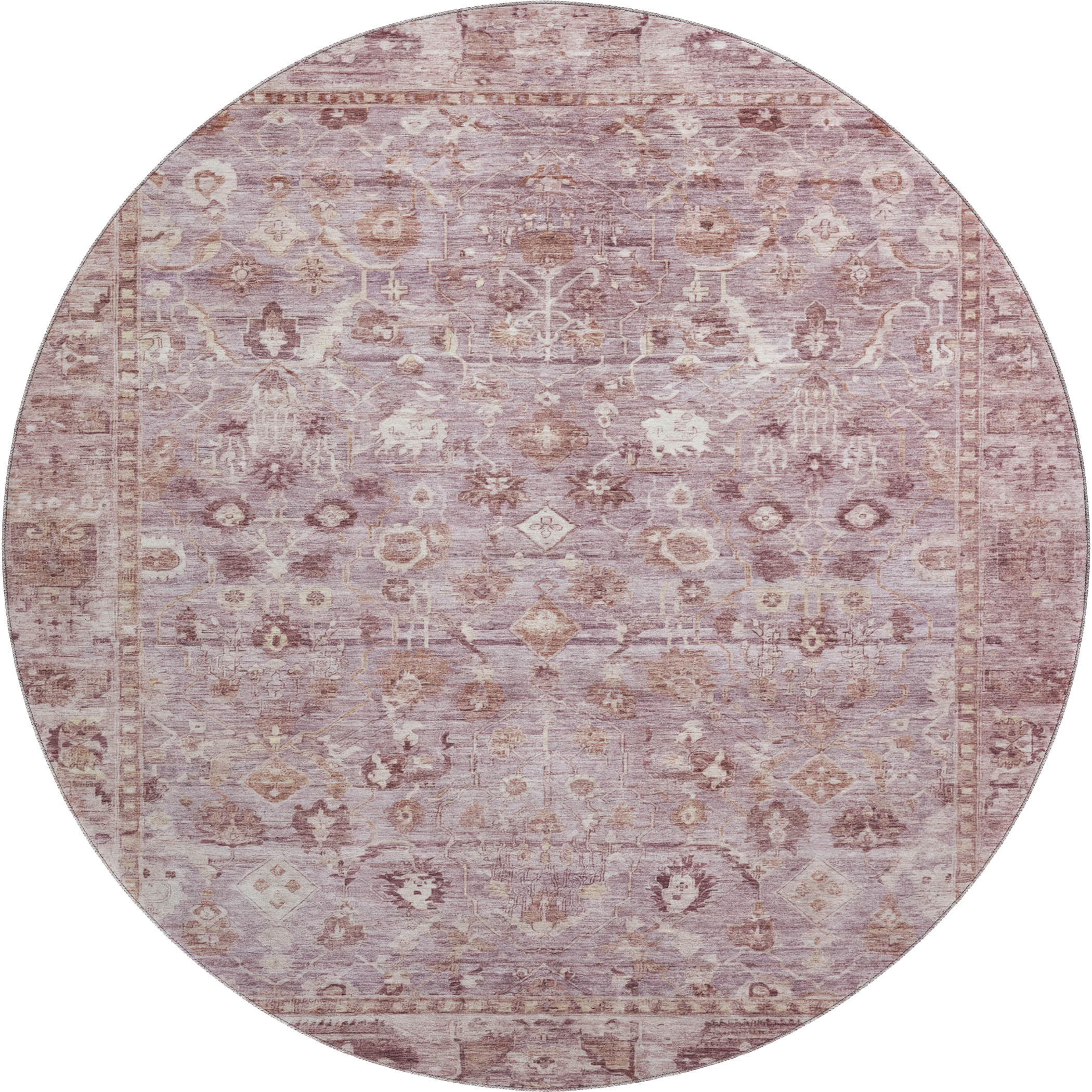 Cairo Machine Washable Traditional Blush Pink Rug 8' x 8' #shape_Round
