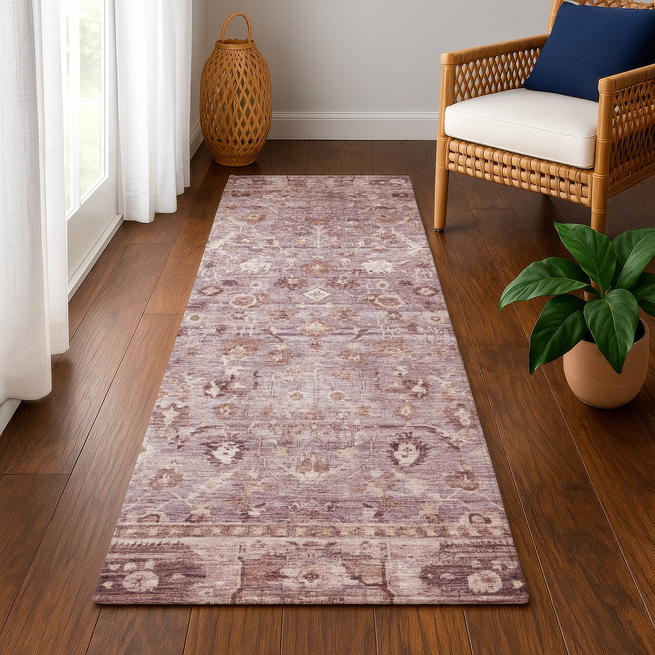 Cairo Machine Washable Traditional Blush Pink Rug 2'3" x 7'6" #shape_Runner