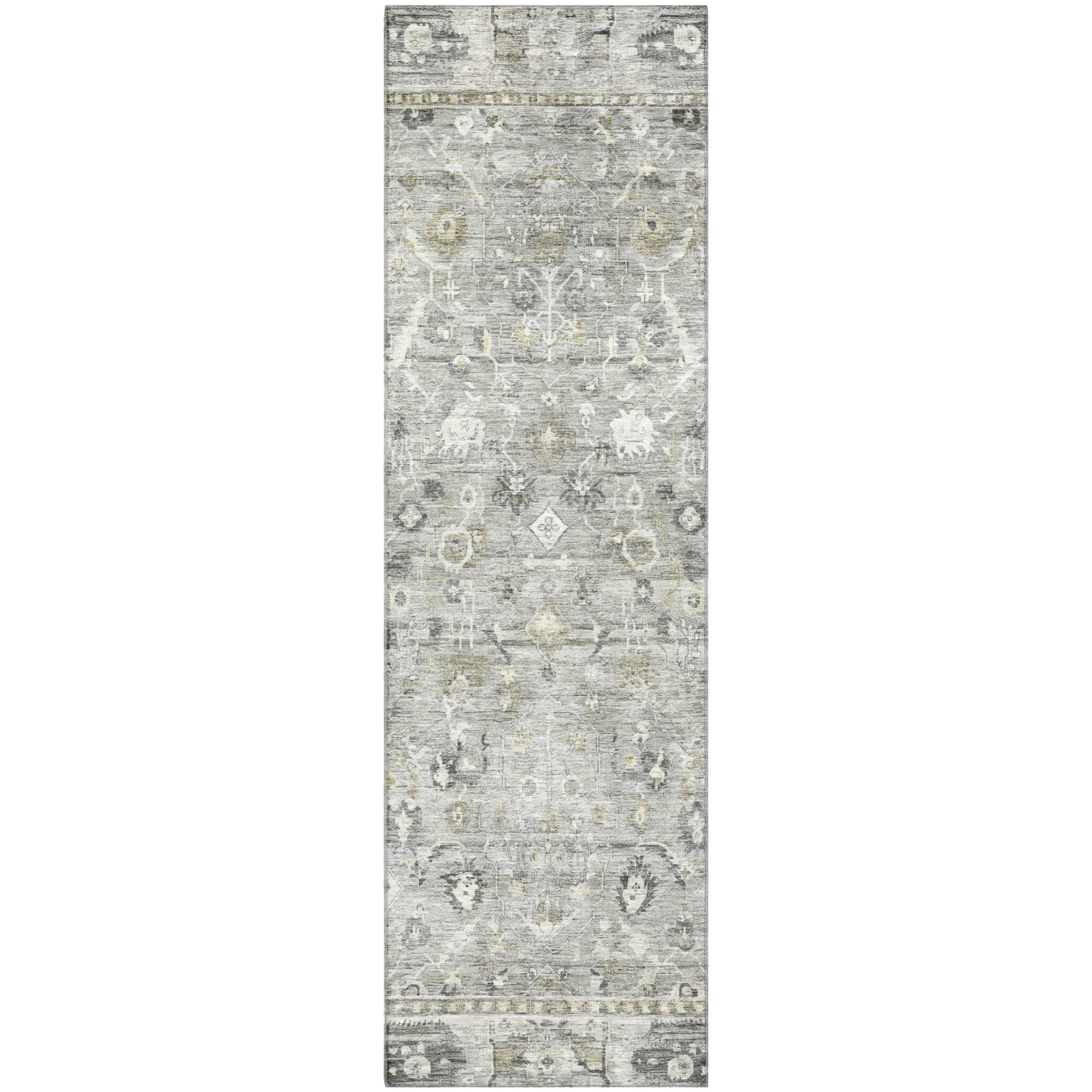 Cairo Machine Washable Traditional Pewter Gray Rug 2'3" x 7'6" #shape_Runner