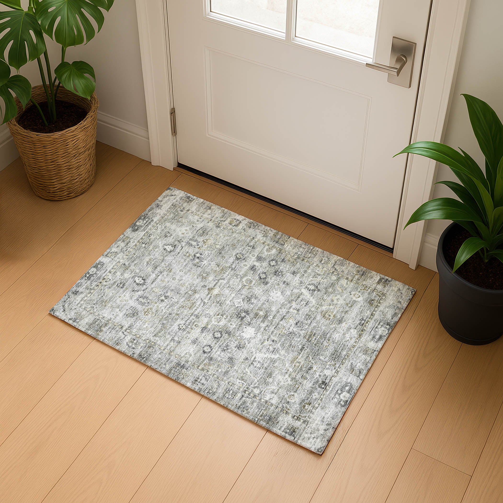 Cairo Machine Washable Traditional Pewter Gray Rug 1'8" x 2'6" #shape_Rectangle