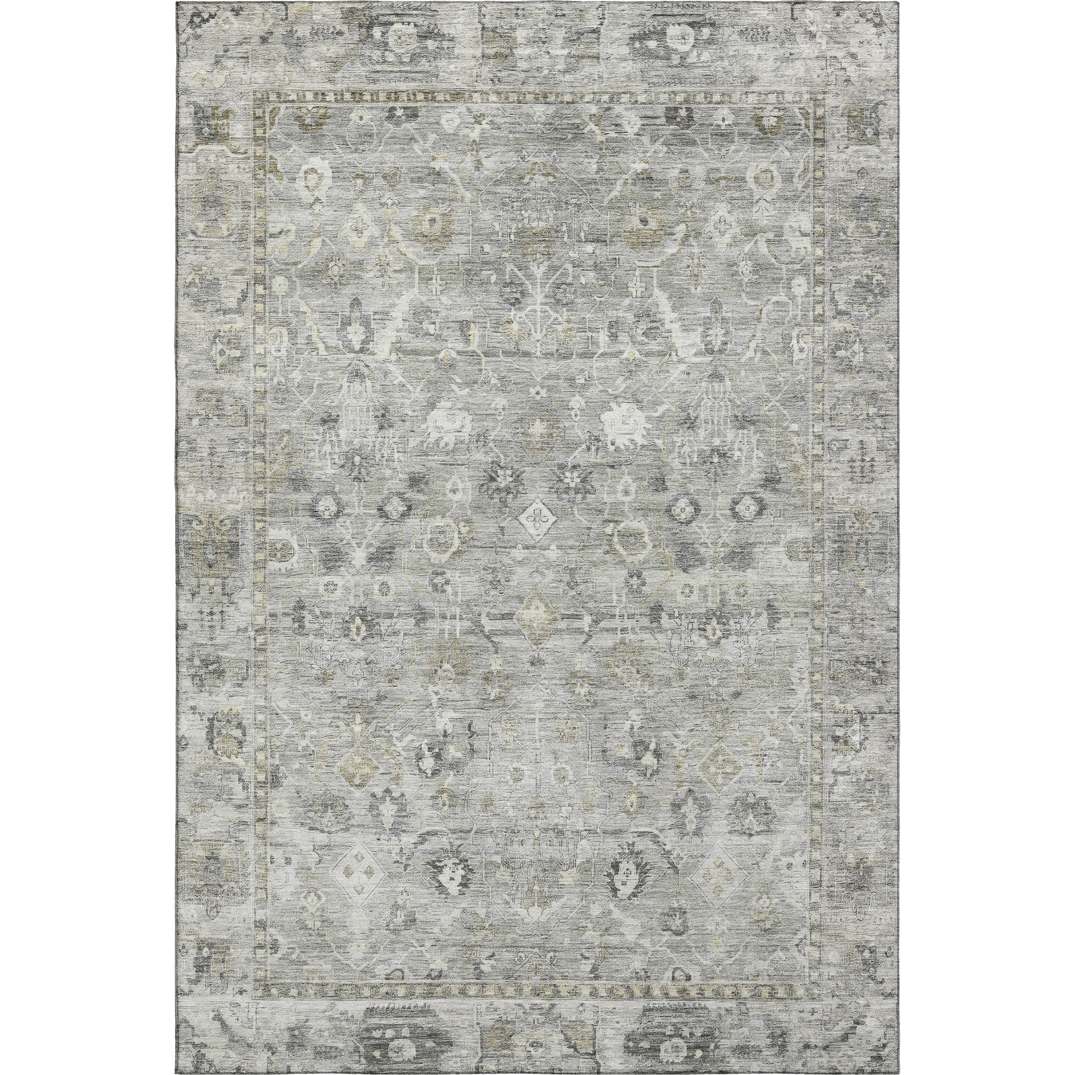 Cairo Machine Washable Traditional Pewter Gray Rug 2'6" x 3'10" #shape_Rectangle