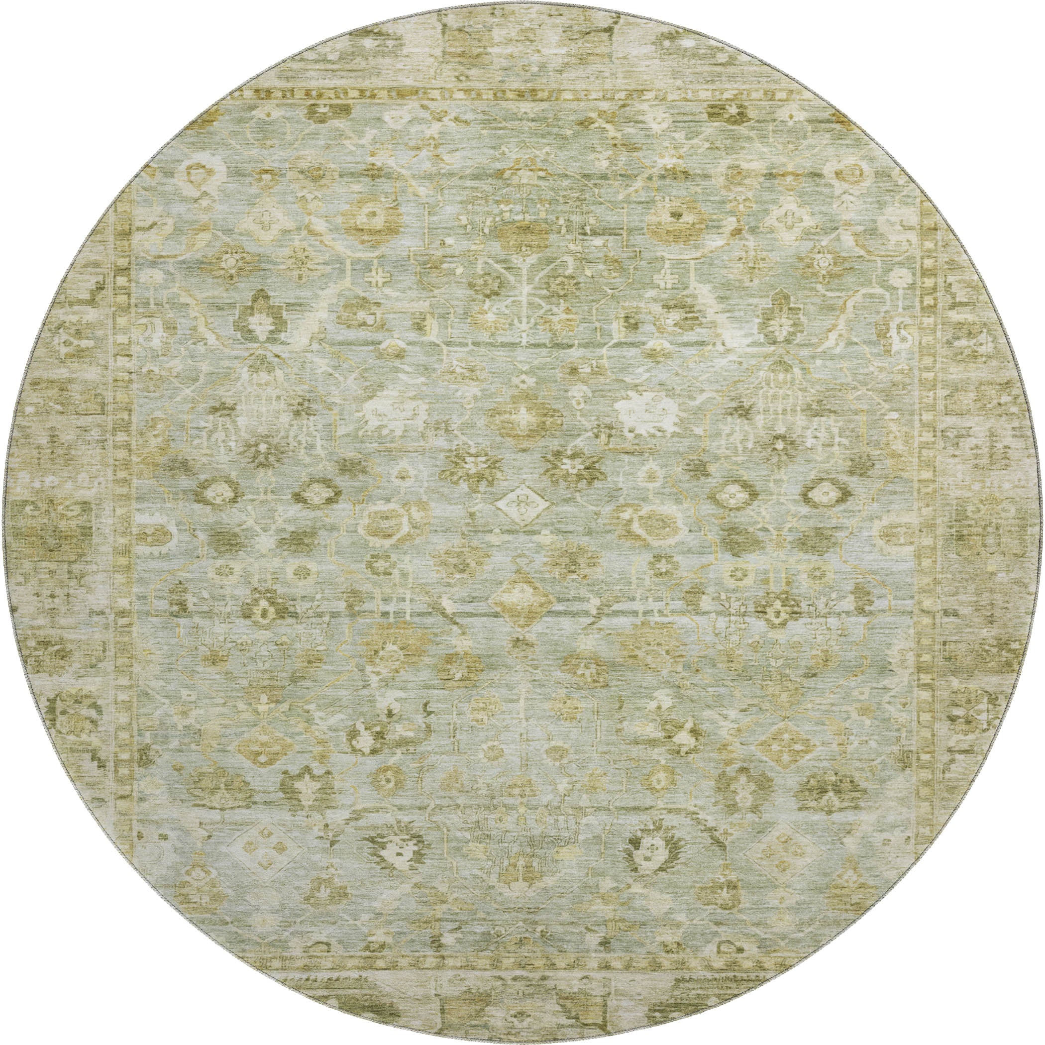 Cairo Machine Washable Traditional Sage Green Rug 8' x 8' #shape_Round