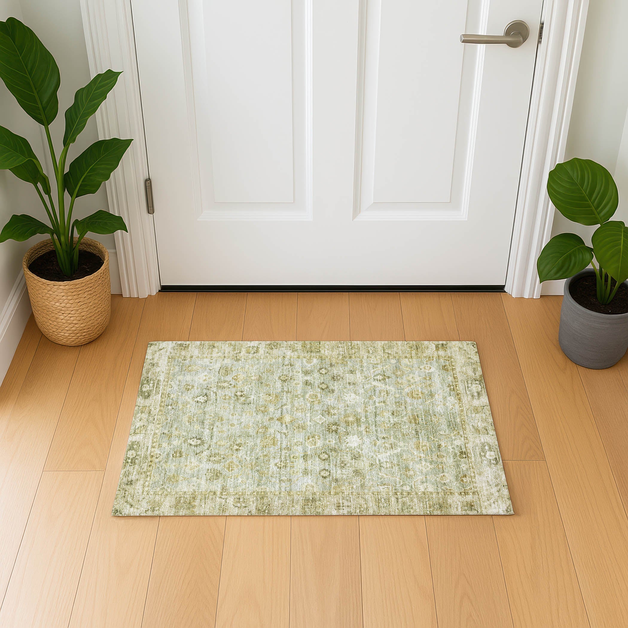 Cairo Machine Washable Traditional Sage Green Rug 1'8" x 2'6" #shape_Rectangle