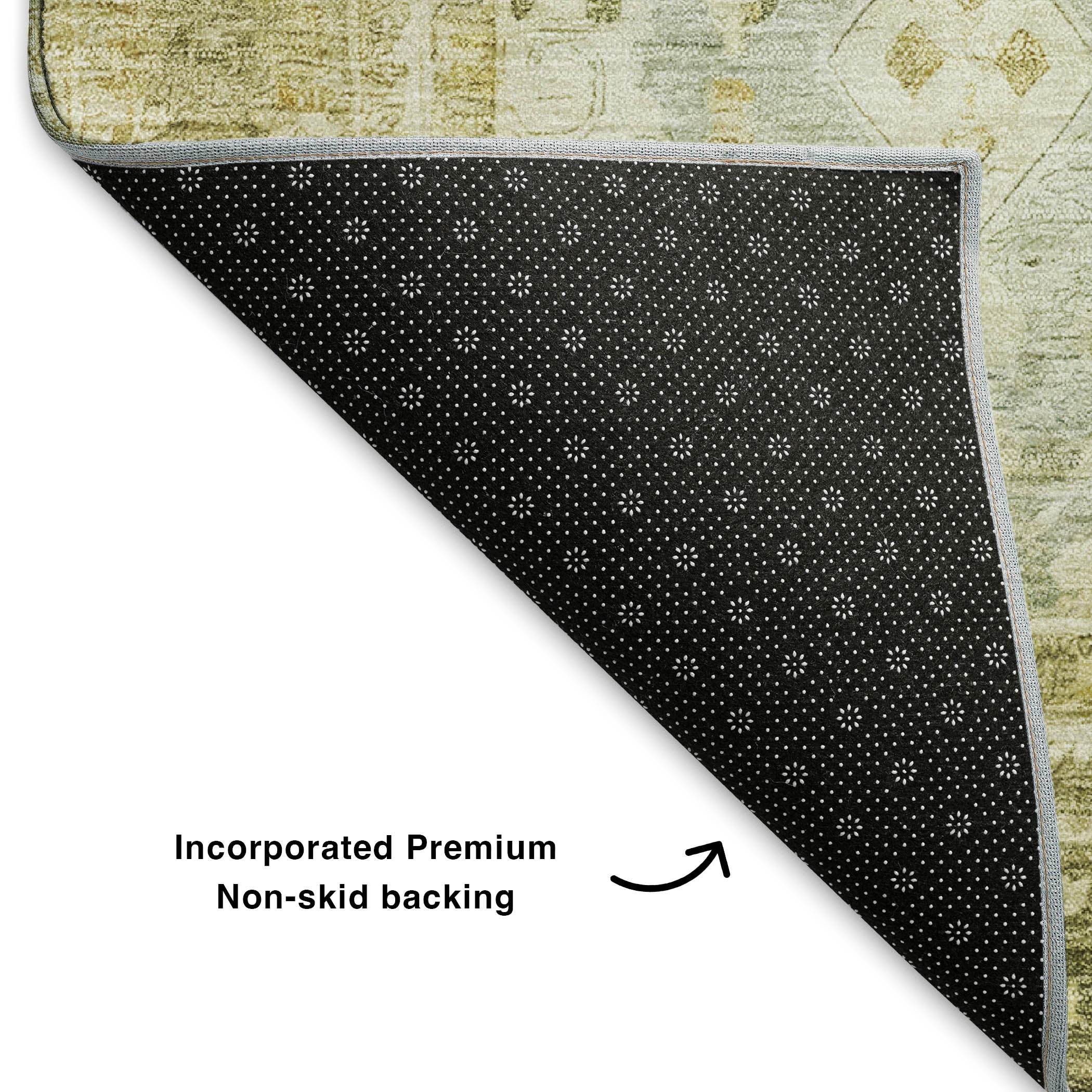 Cairo Machine Washable Traditional Sage Green Rug 1'8" x 2'6" #shape_Rectangle