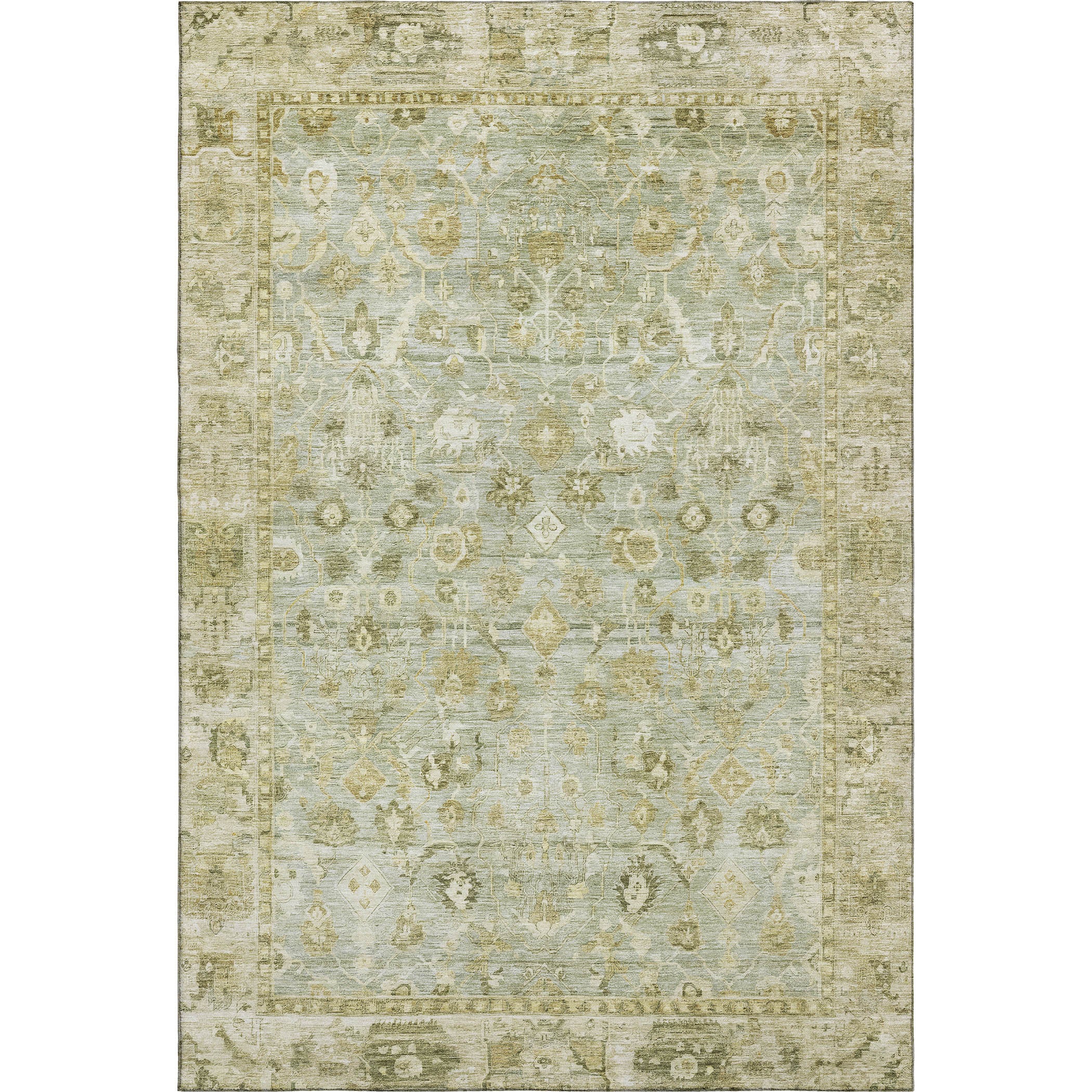 Cairo Machine Washable Traditional Sage Green Rug 2'6" x 3'10" #shape_Rectangle