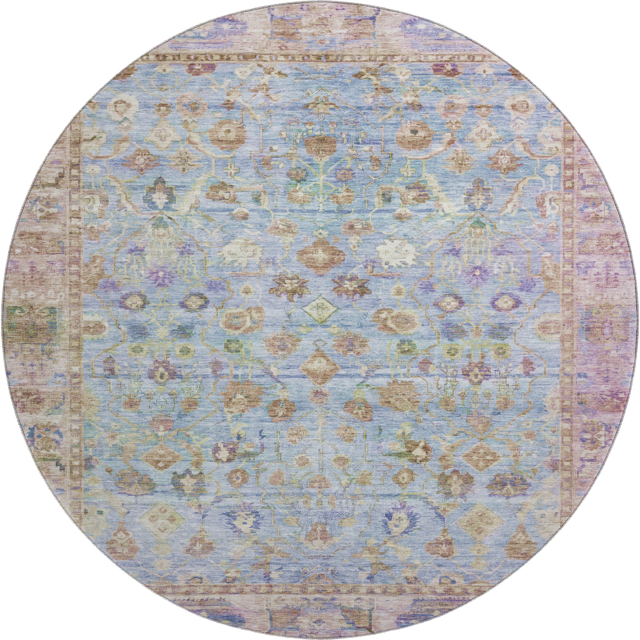 Cairo Machine Washable Traditional Seafoam Blue Rug 8' x 8' #shape_Round