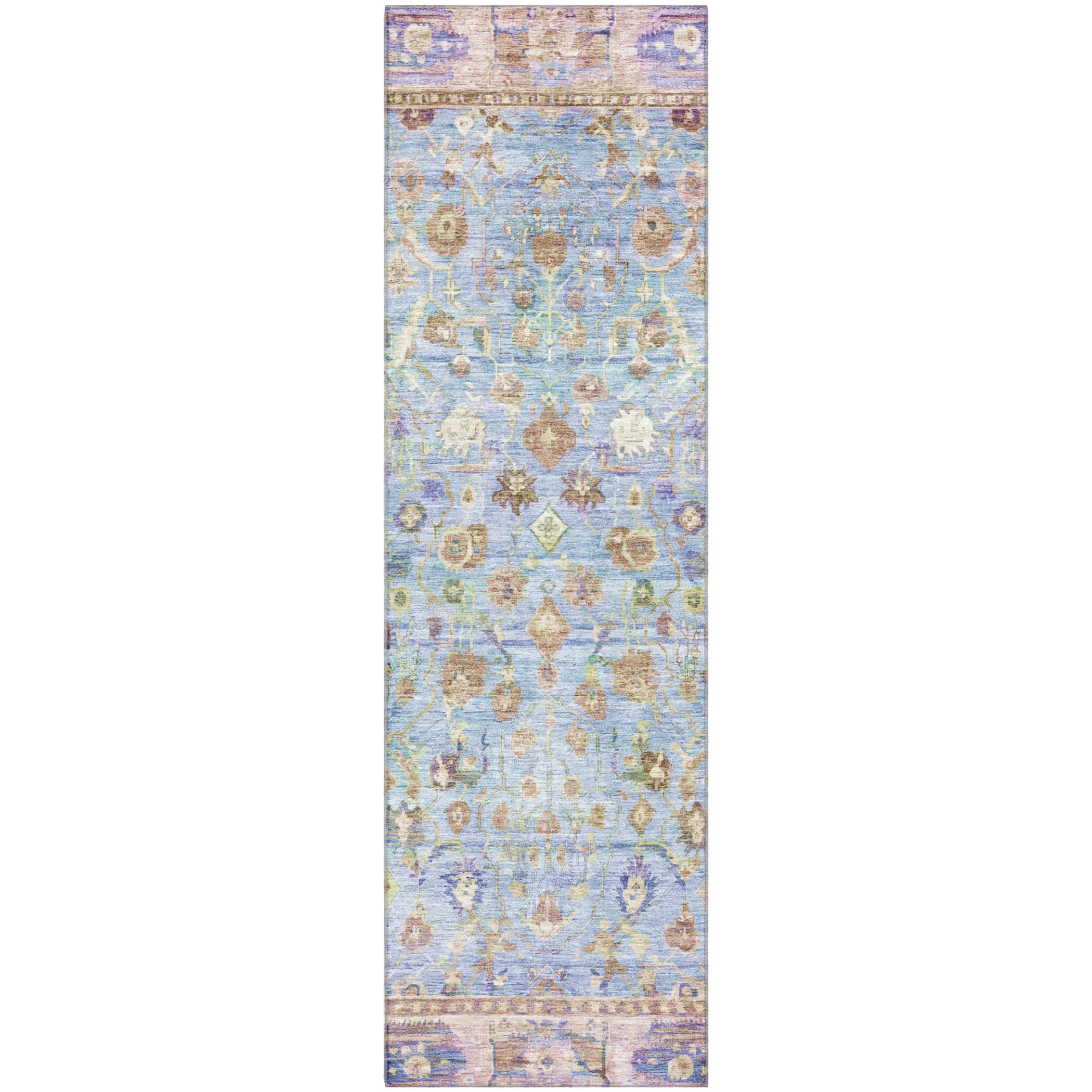 Cairo Machine Washable Traditional Seafoam Blue Rug 2'3" x 7'6" #shape_Runner