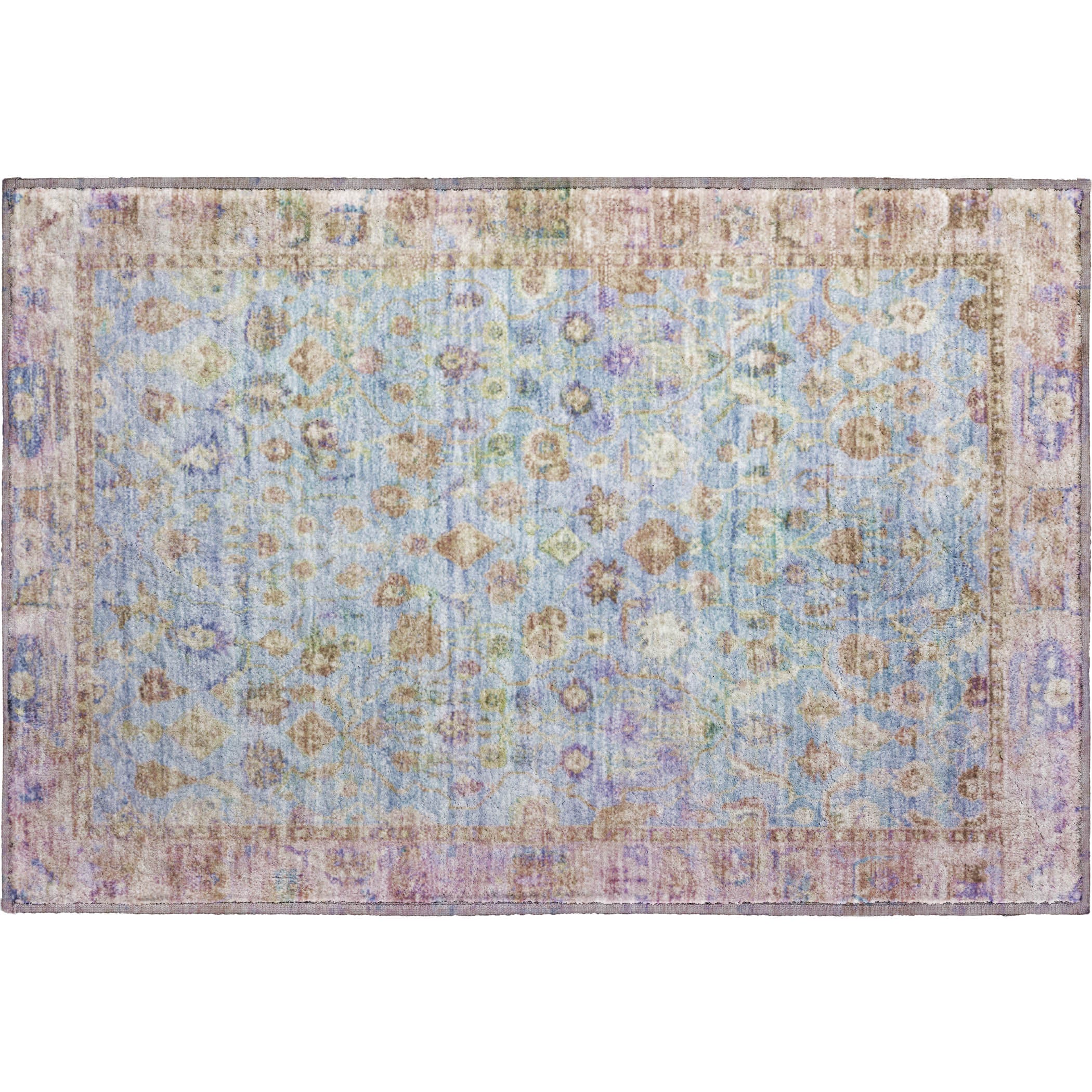 Cairo Machine Washable Traditional Seafoam Blue Rug 1'8" x 2'6" #shape_Rectangle