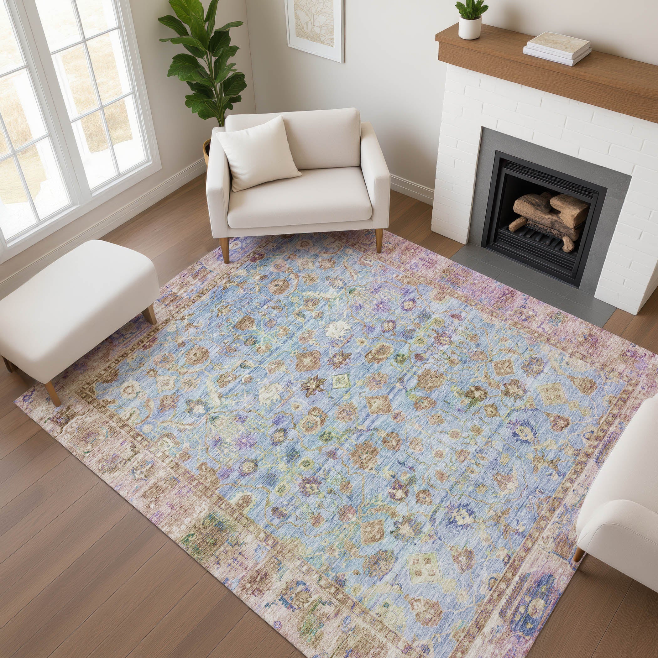 Cairo Machine Washable Traditional Seafoam Blue Rug 2'6" x 3'10" #shape_Rectangle