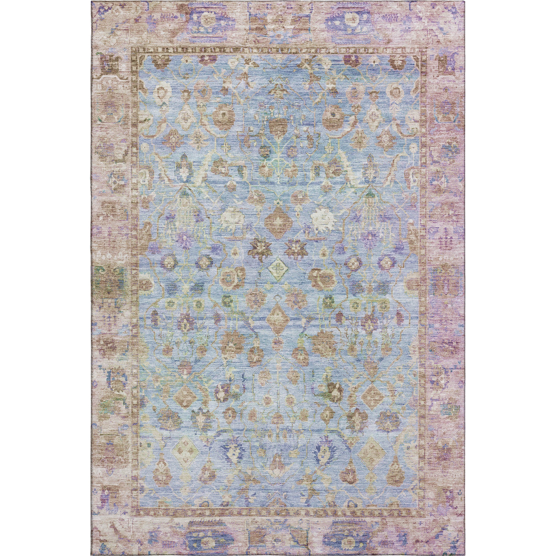 Cairo Machine Washable Traditional Seafoam Blue Rug 2'6" x 3'10" #shape_Rectangle