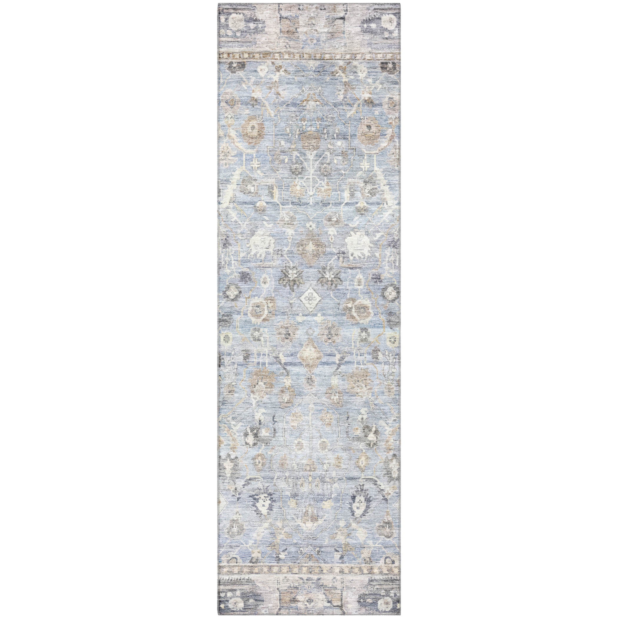 Cairo Machine Washable Traditional Sky Blue Rug 2'3" x 7'6" #shape_Runner