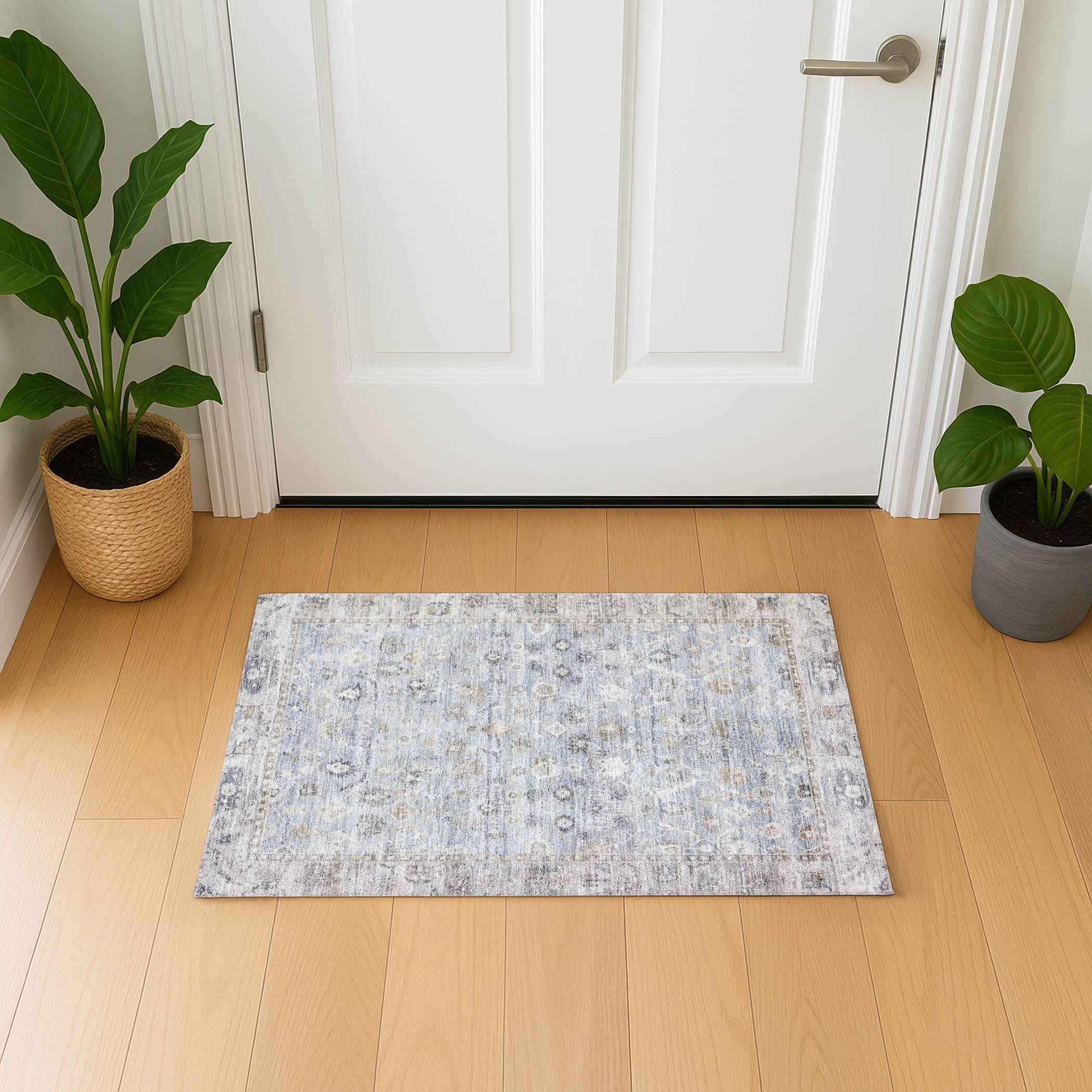 Cairo Machine Washable Traditional Sky Blue Rug 1'8" x 2'6" #shape_Rectangle