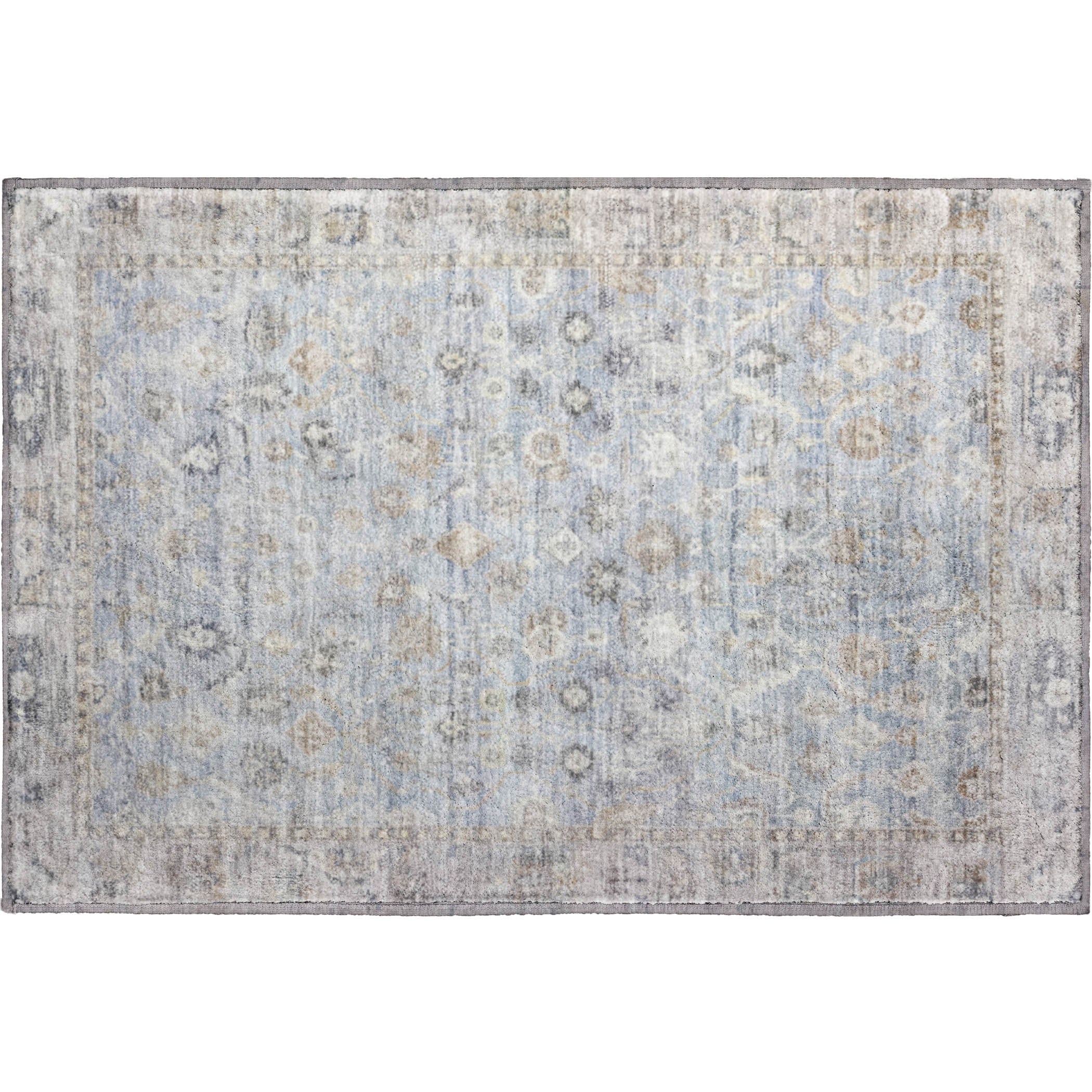 Cairo Machine Washable Traditional Sky Blue Rug 1'8" x 2'6" #shape_Rectangle