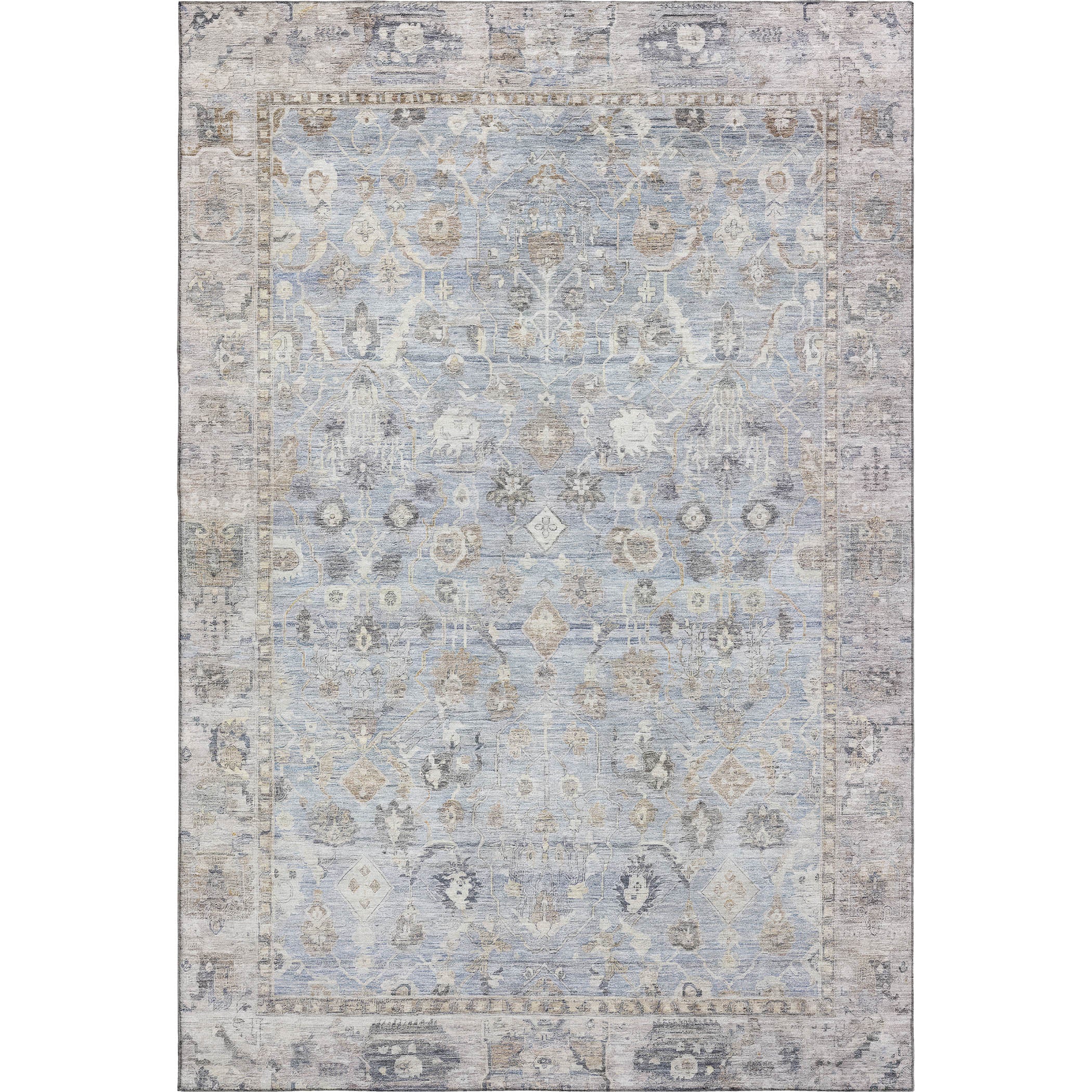 Cairo Machine Washable Traditional Sky Blue Rug 2'6" x 3'10" #shape_Rectangle