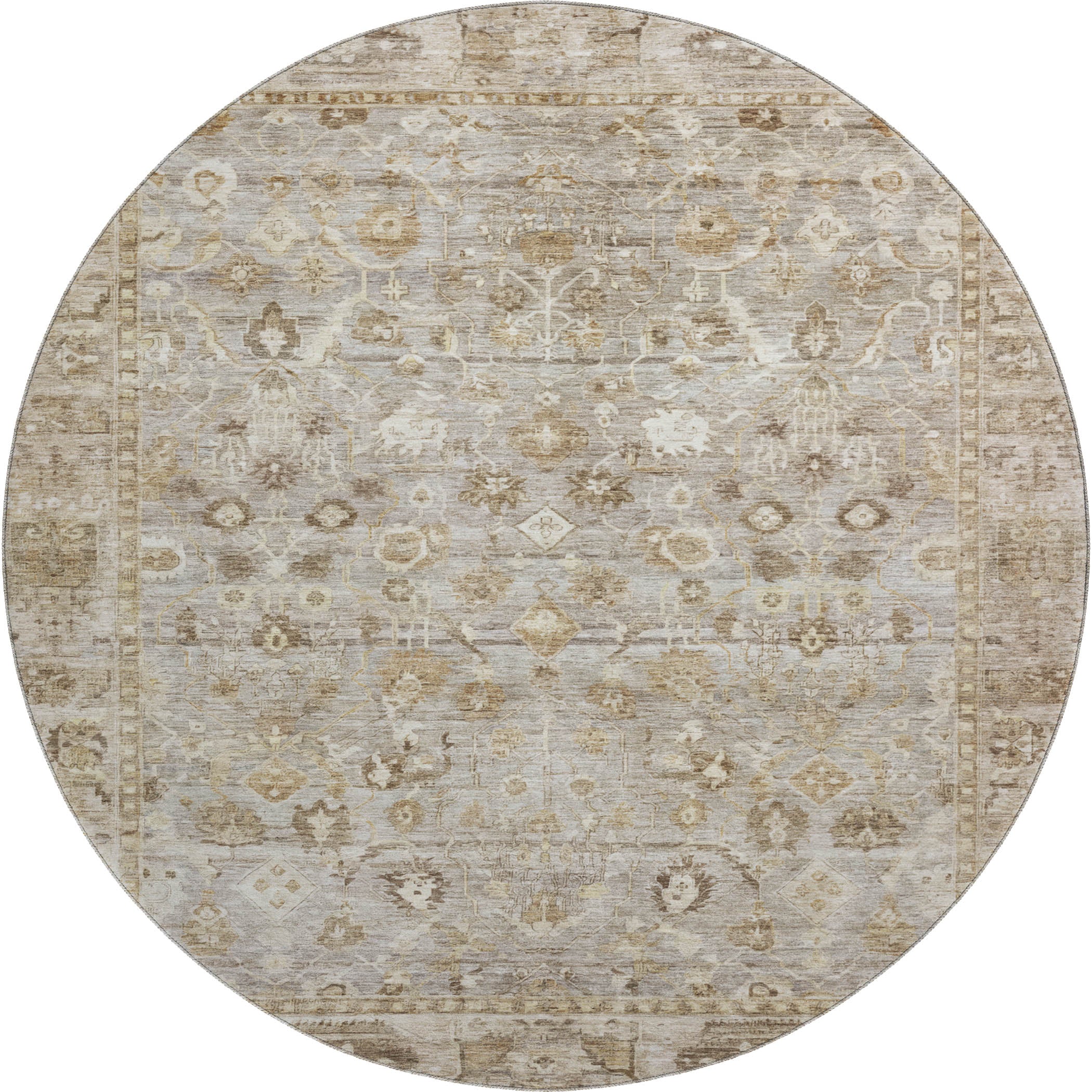 Cairo Machine Washable Traditional Taupe Brown Rug 8' x 8' #shape_Round