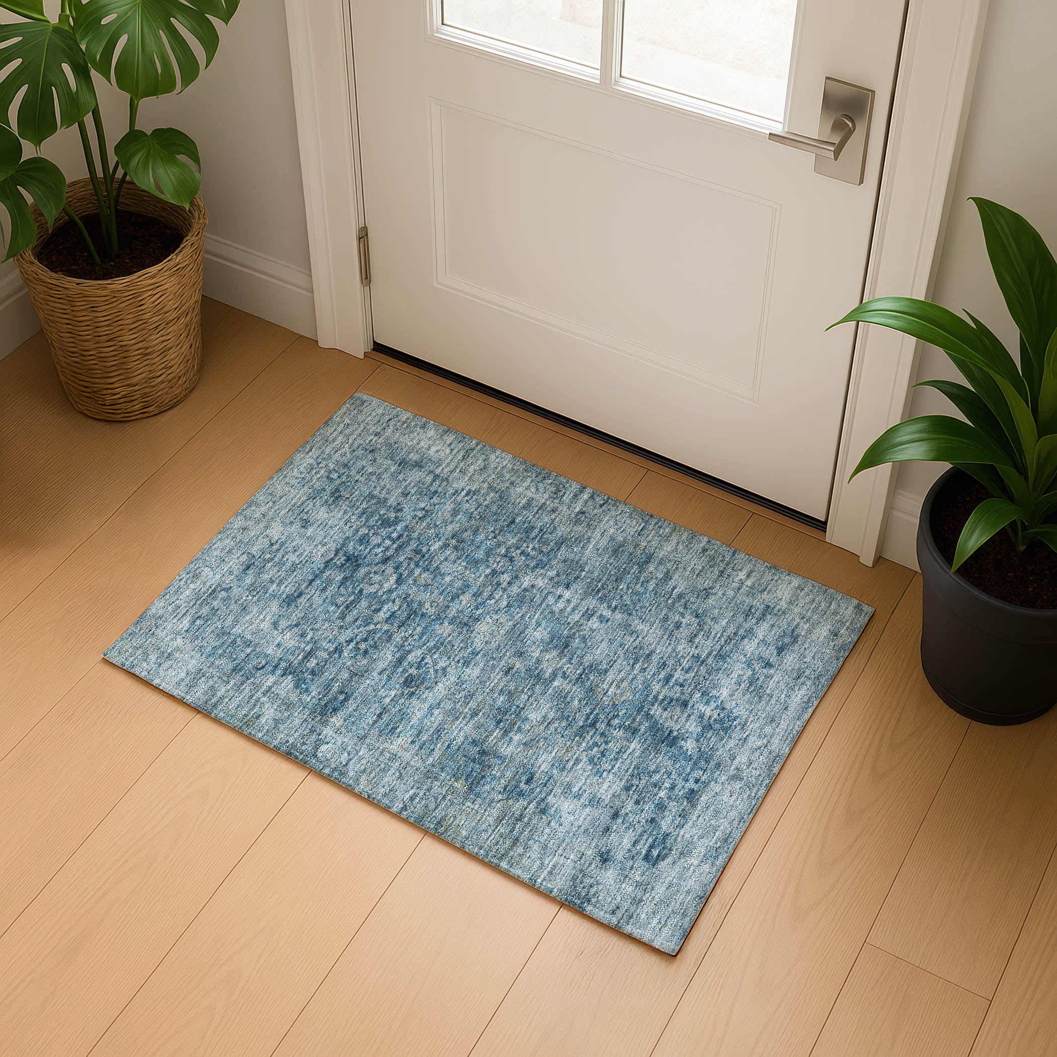 Bern Machine Washable Traditional Blue Rug 1'8" x 2'6" #shape_Rectangle
