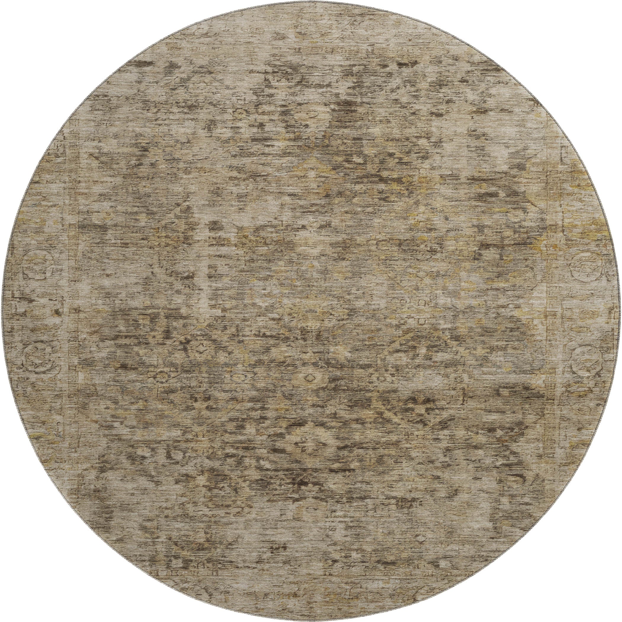 Bern Machine Washable Traditional Brown Rug 8' x 8' #shape_Round