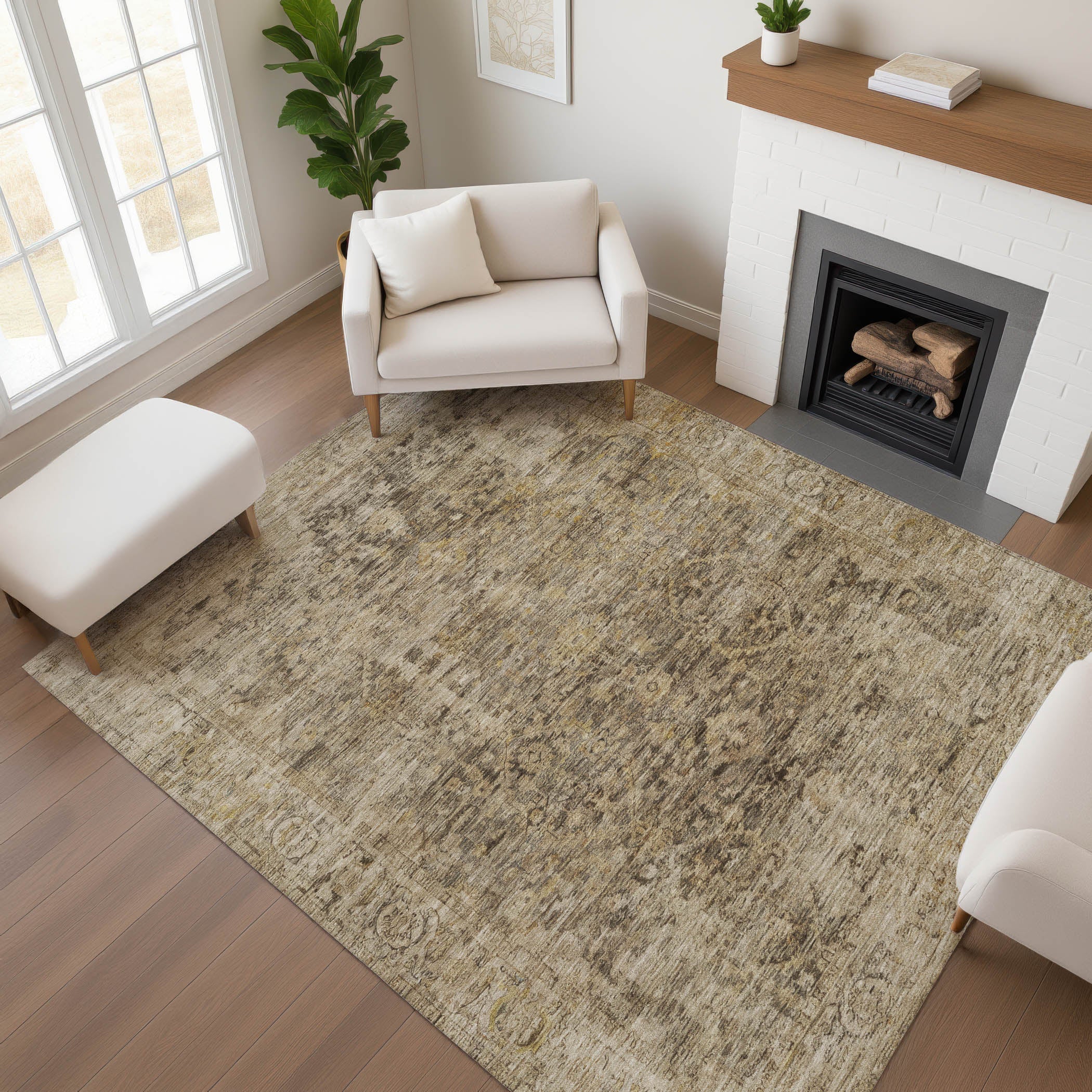 Bern Machine Washable Traditional Brown Rug 2'6" x 3'10" #shape_Rectangle
