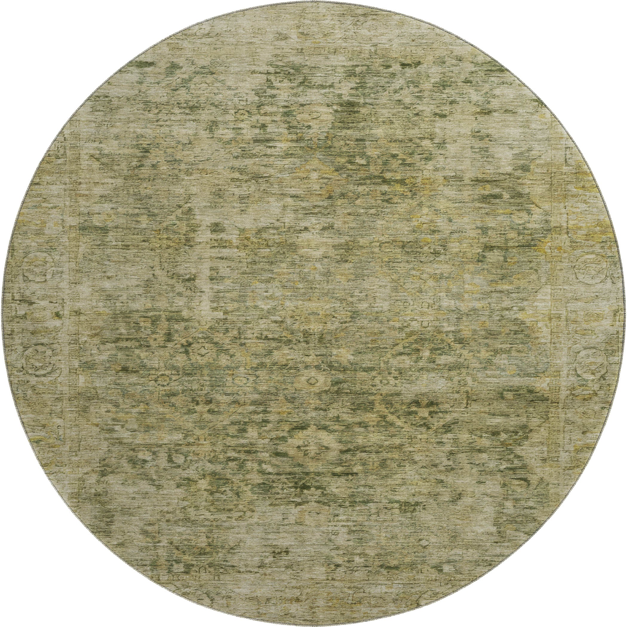 Bern Machine Washable Traditional Green Rug 8' x 8' #shape_Round