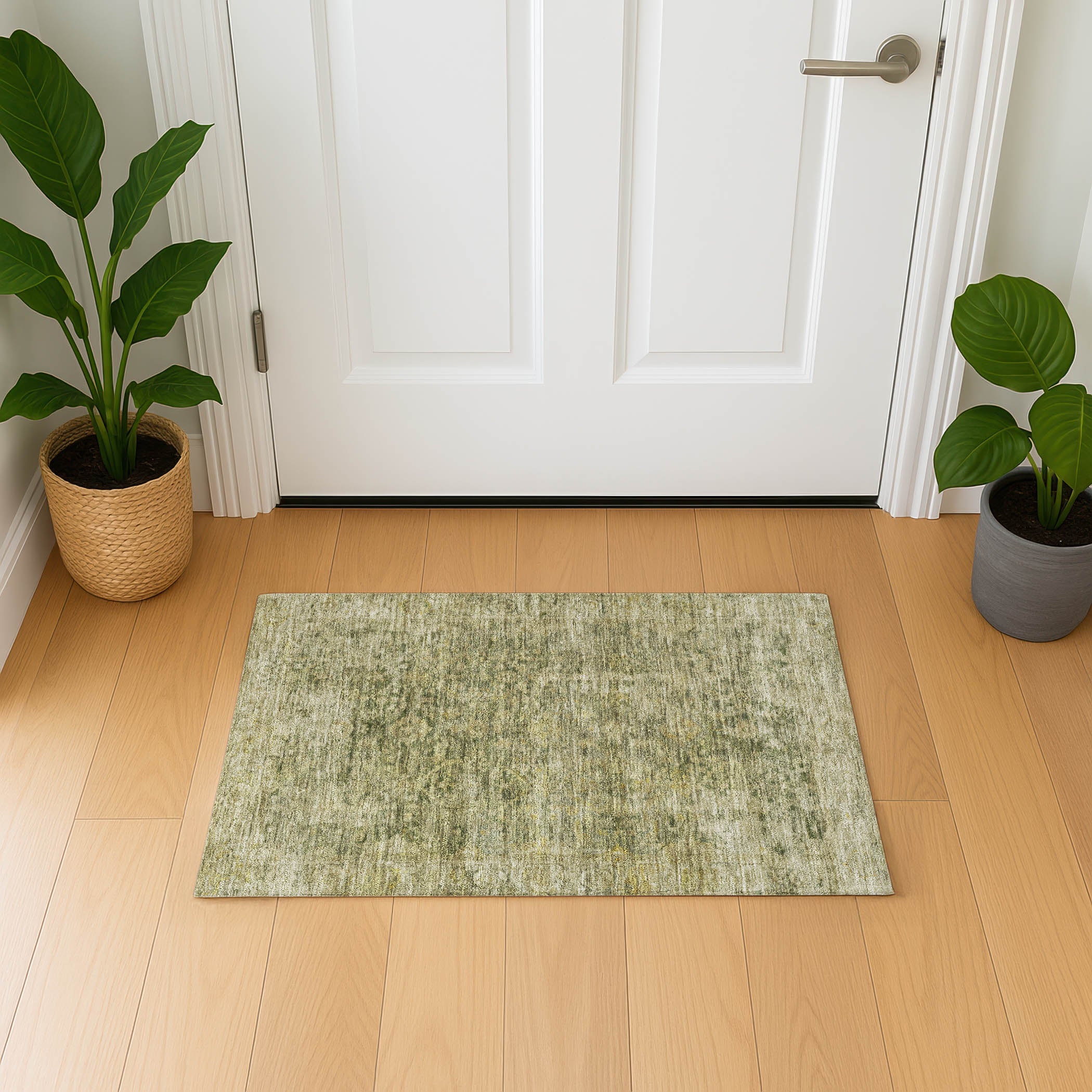 Bern Machine Washable Traditional Green Rug 1'8" x 2'6" #shape_Rectangle