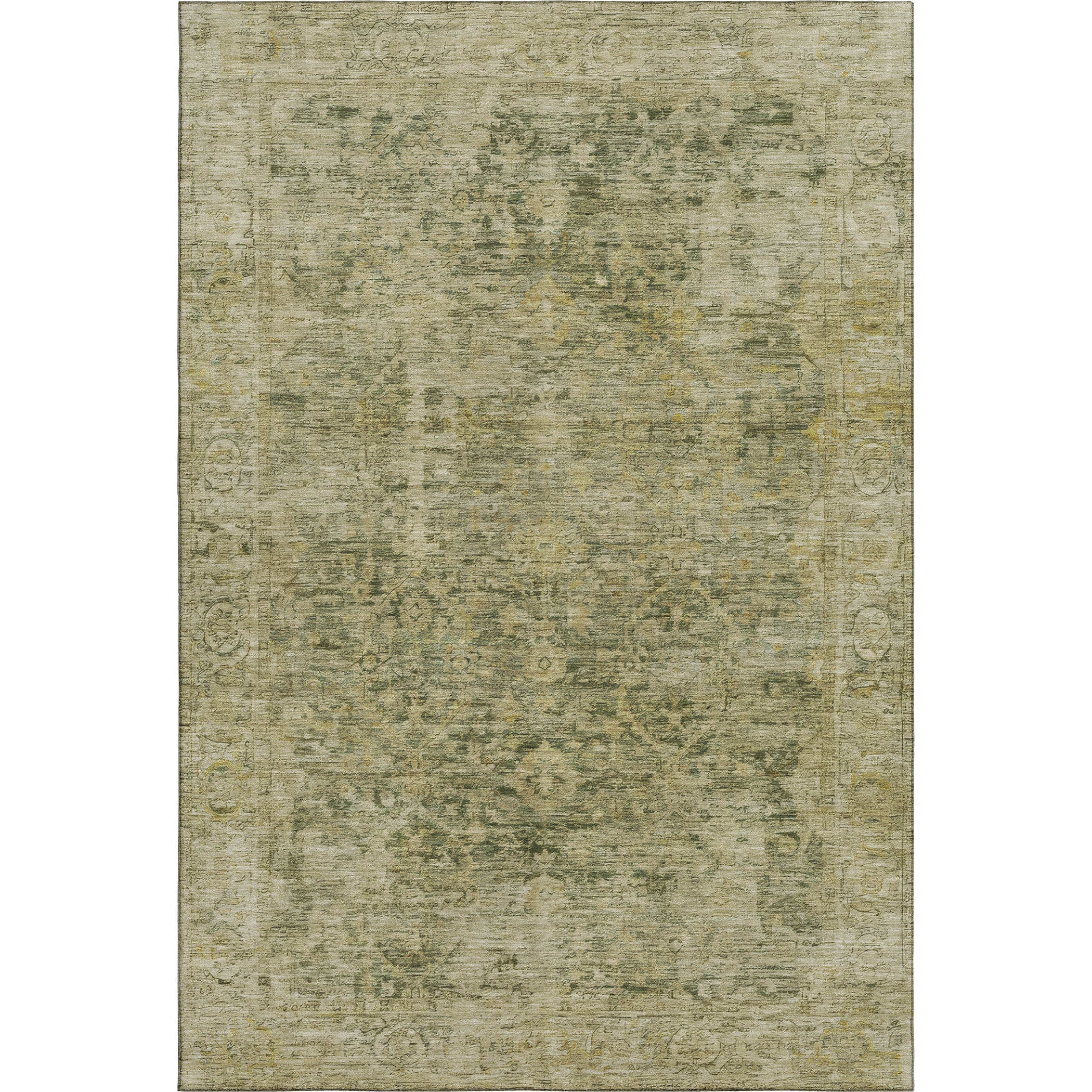 Bern Machine Washable Traditional Green Rug 2'6" x 3'10" #shape_Rectangle