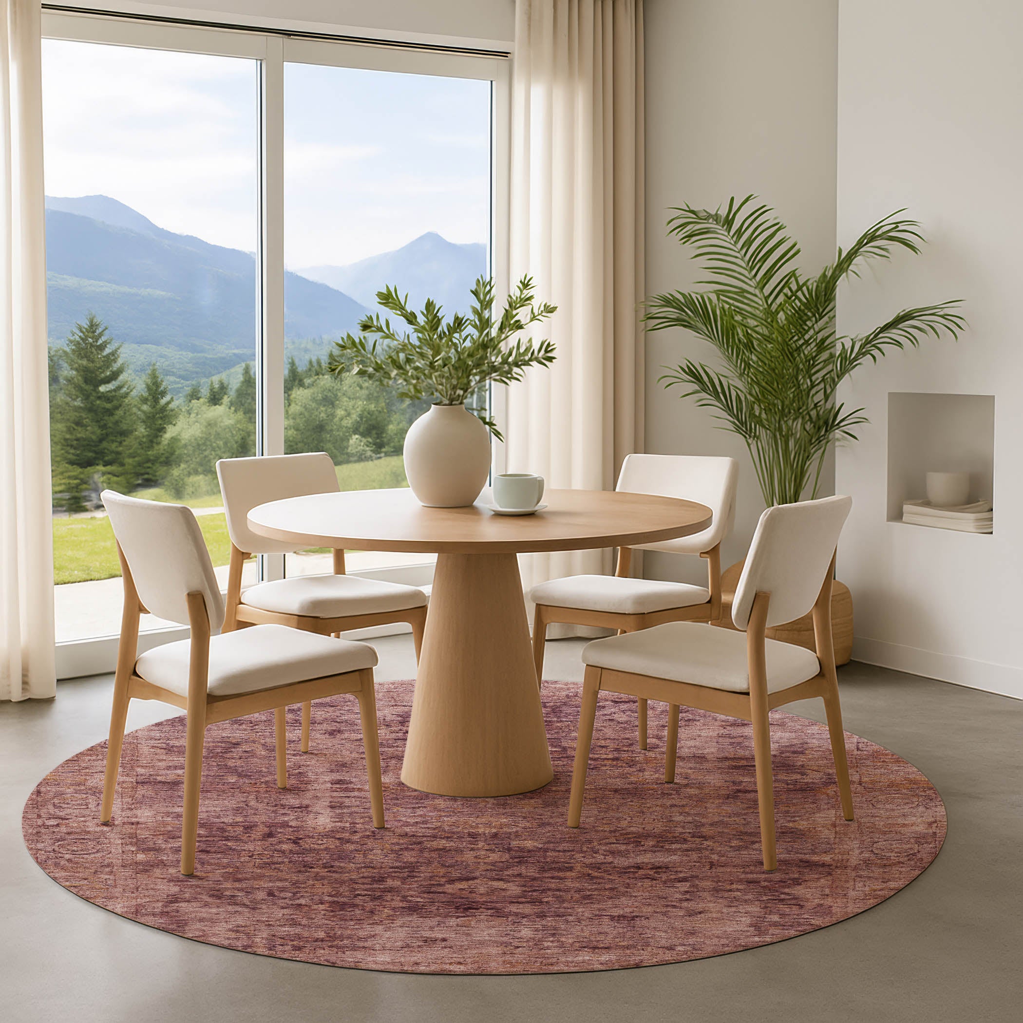 Bern Machine Washable Traditional Merlot Red Rug 8' x 8' #shape_Round