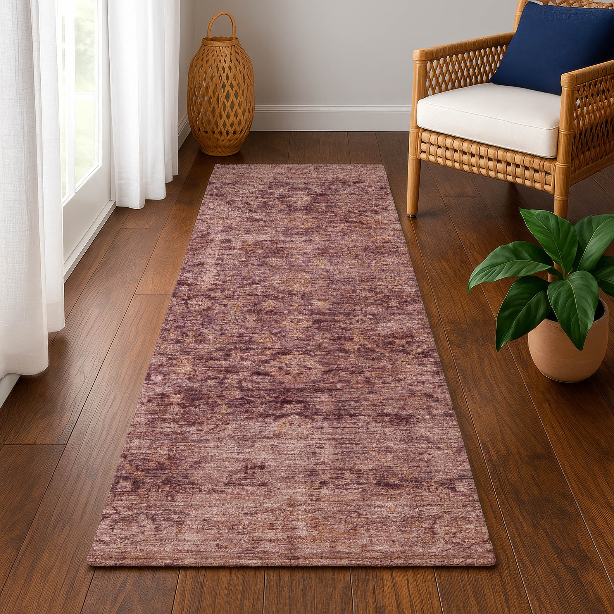 Bern Machine Washable Traditional Merlot Red Rug 2'3" x 7'6" #shape_Runner