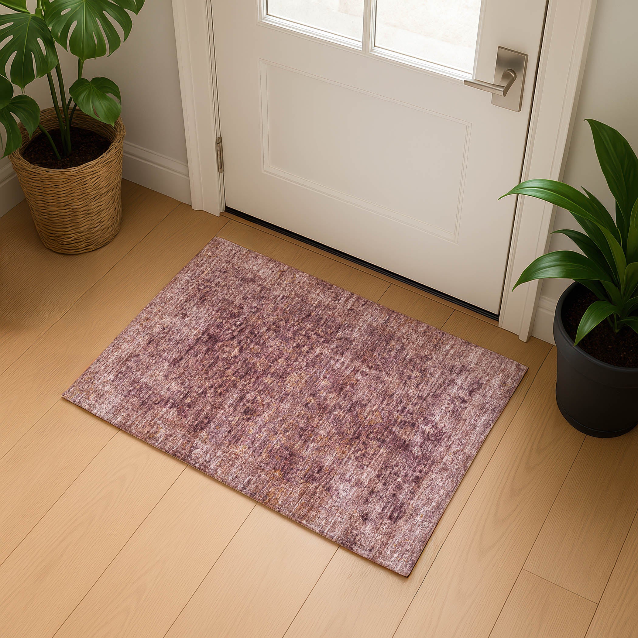 Bern Machine Washable Traditional Merlot Red Rug 1'8" x 2'6" #shape_Rectangle