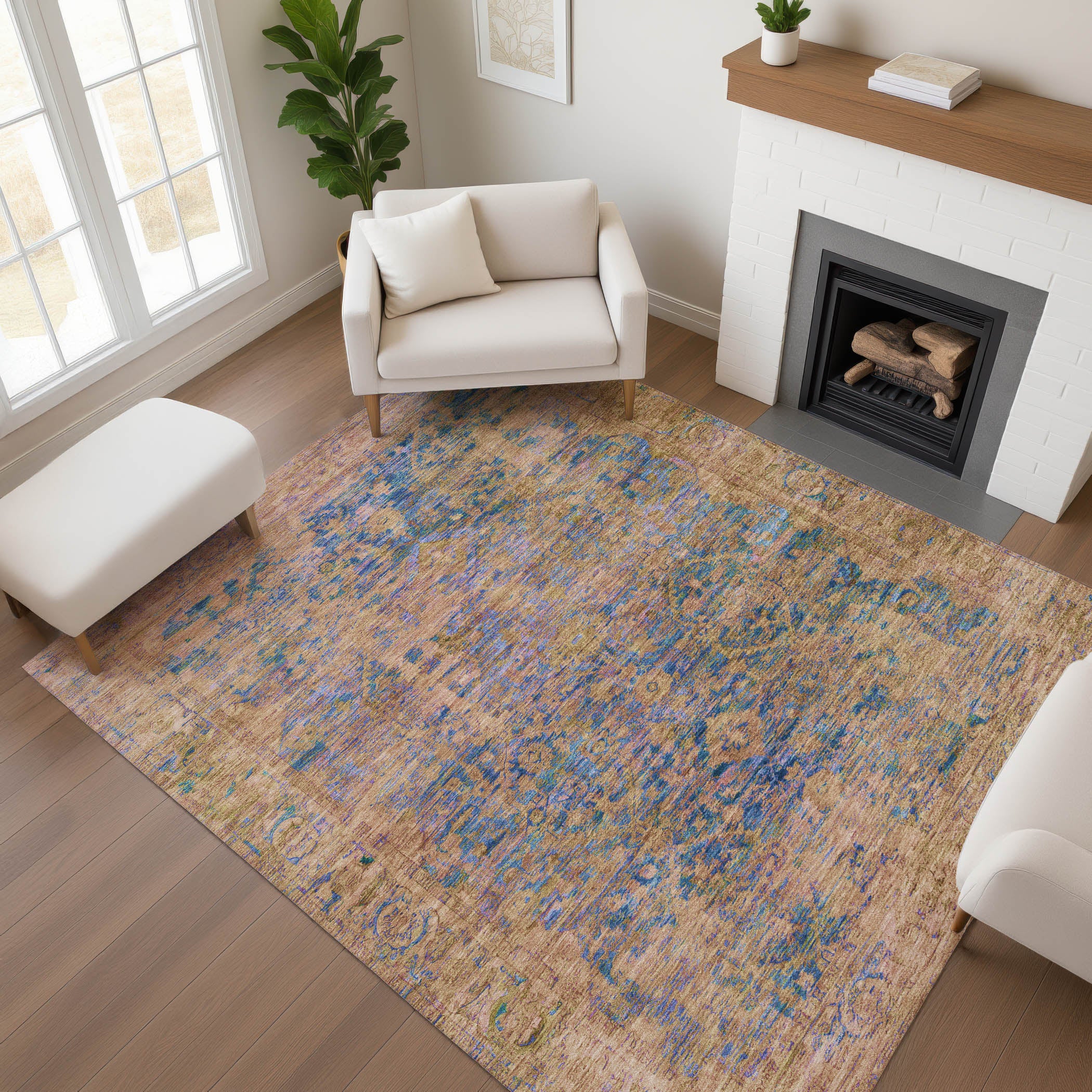 Bern Machine Washable Traditional Navy Blue Rug 2'6" x 3'10" #shape_Rectangle