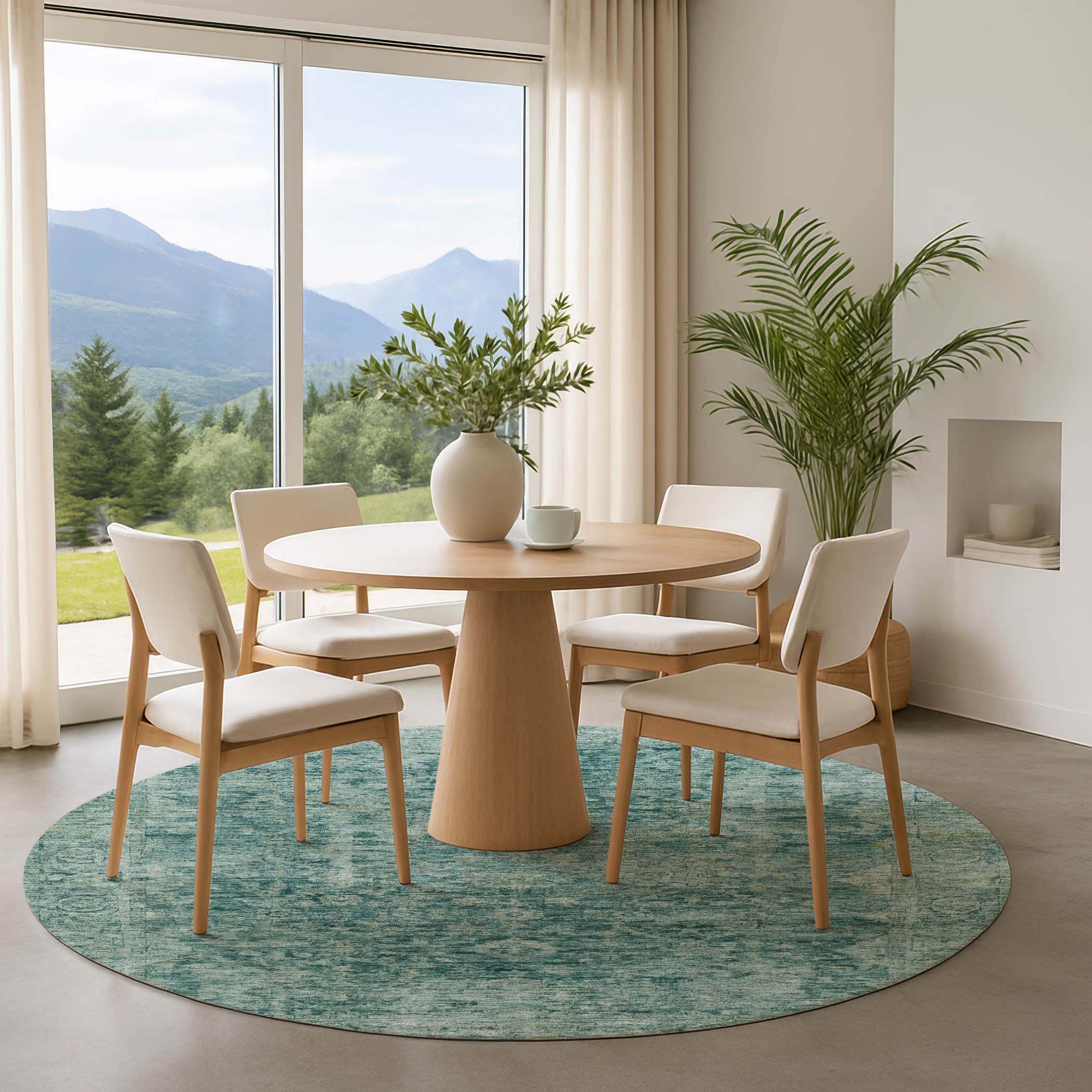 Bern Machine Washable Traditional Teal Rug 8' x 8' #shape_Round