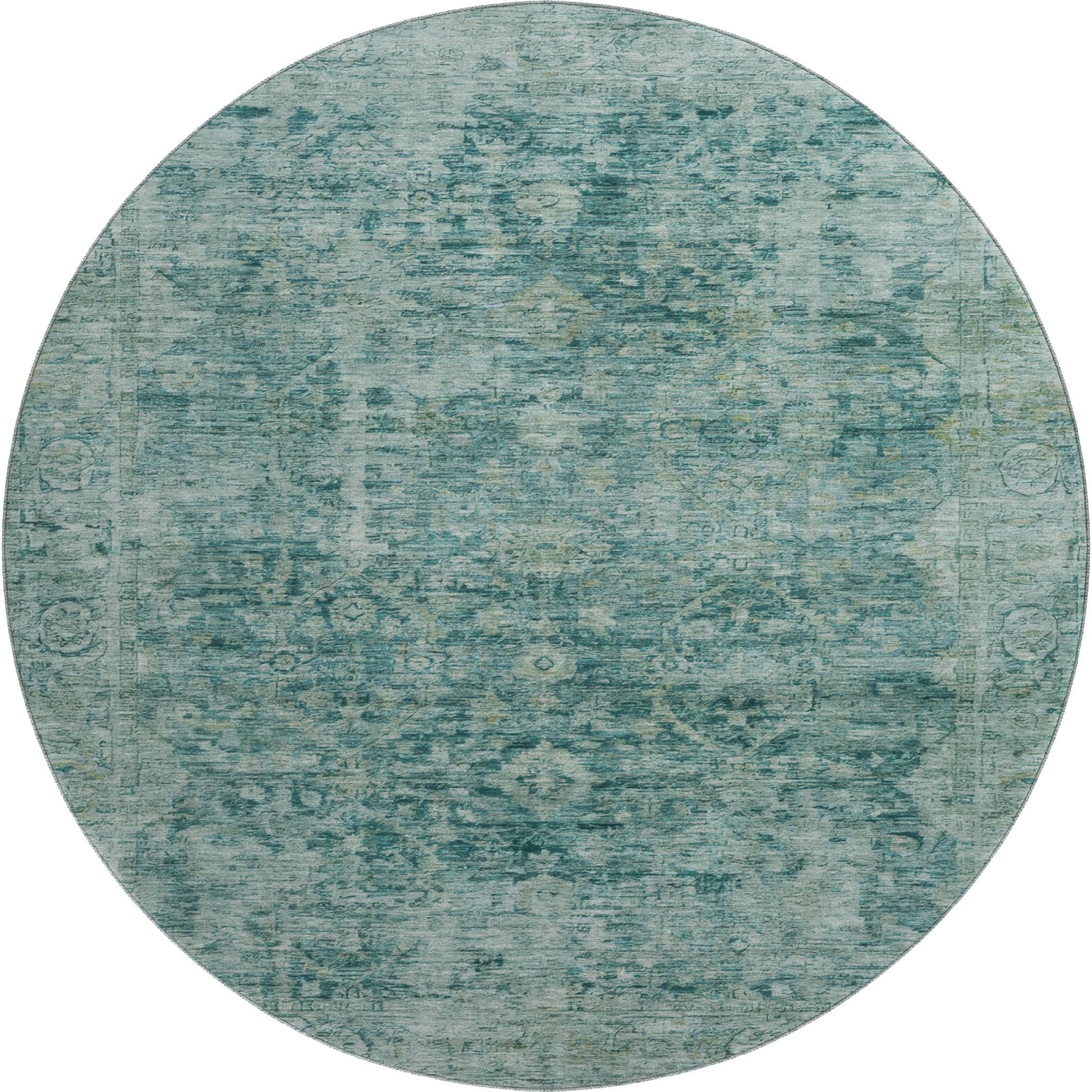 Bern Machine Washable Traditional Teal Rug 8' x 8' #shape_Round