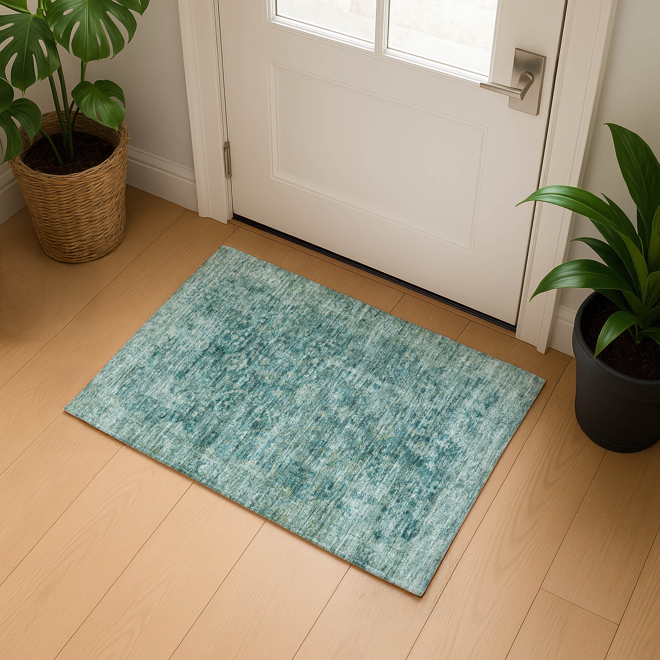 Bern Machine Washable Traditional Teal Rug 1'8" x 2'6" #shape_Rectangle