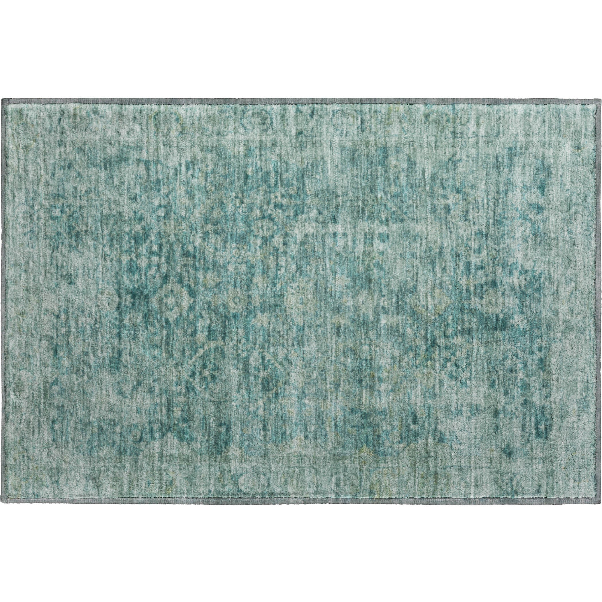 Bern Machine Washable Traditional Teal Rug 1'8" x 2'6" #shape_Rectangle