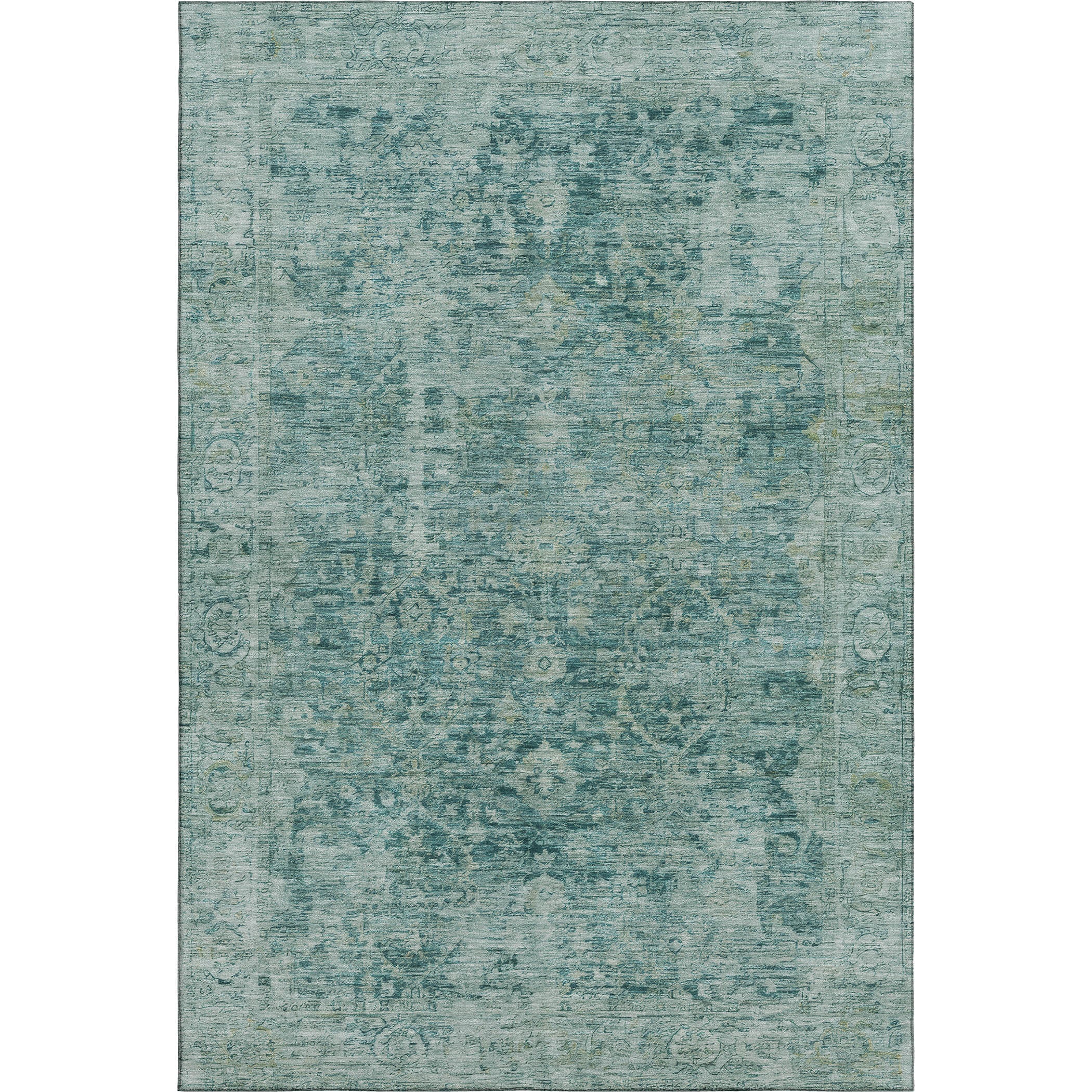 Bern Machine Washable Traditional Teal Rug 2'6" x 3'10" #shape_Rectangle
