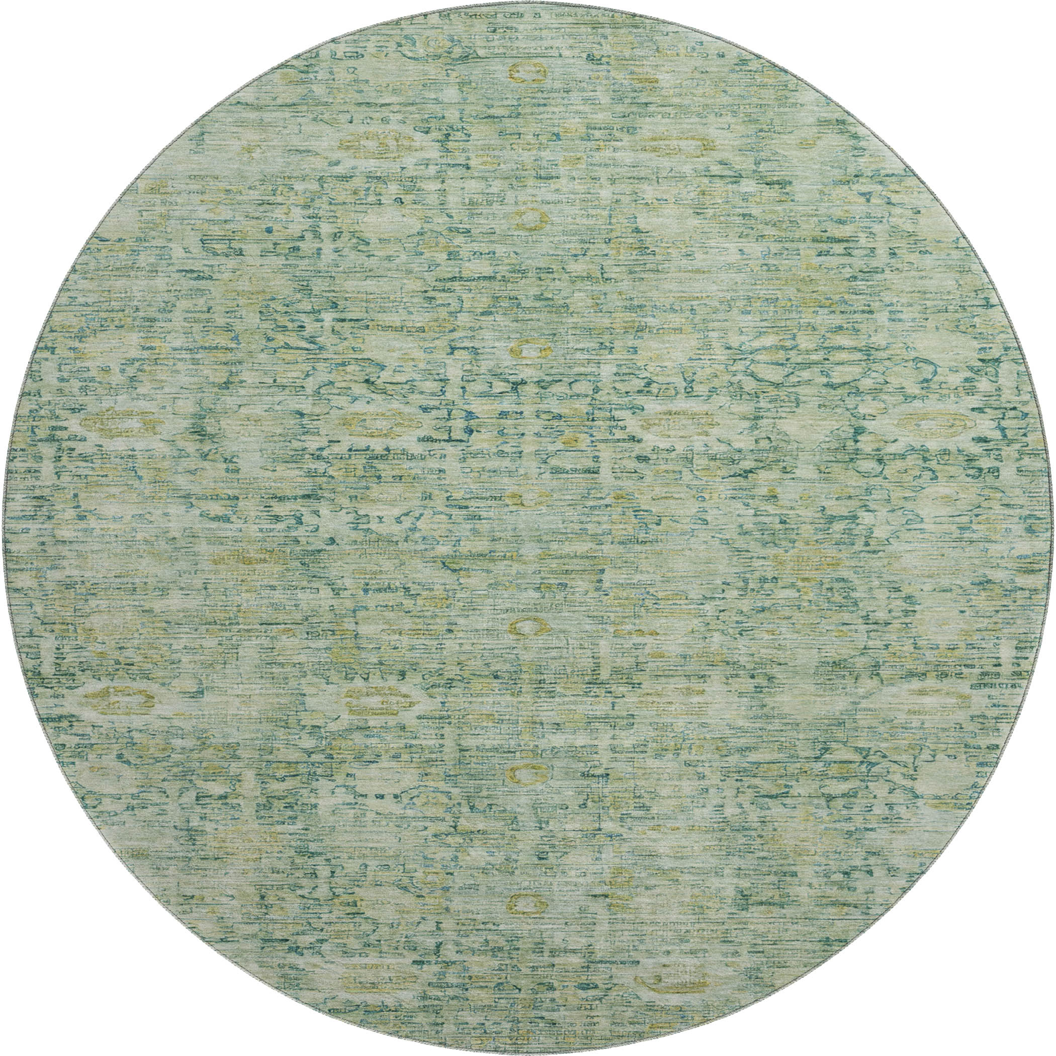 Siena Machine Washable Transitional Aloe Green Rug 8' x 8' #shape_Round