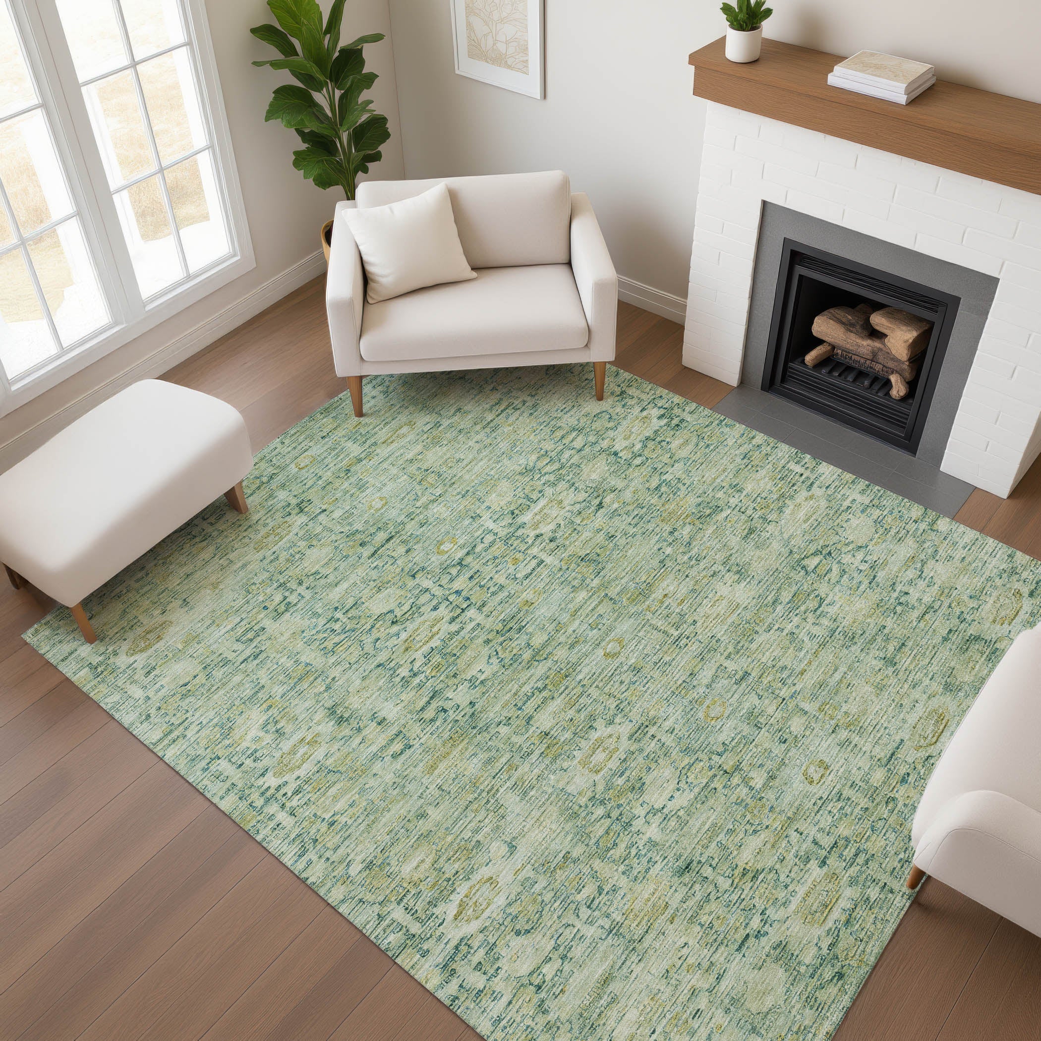Siena Machine Washable Transitional Aloe Green Rug 2'6" x 3'10" #shape_Rectangle