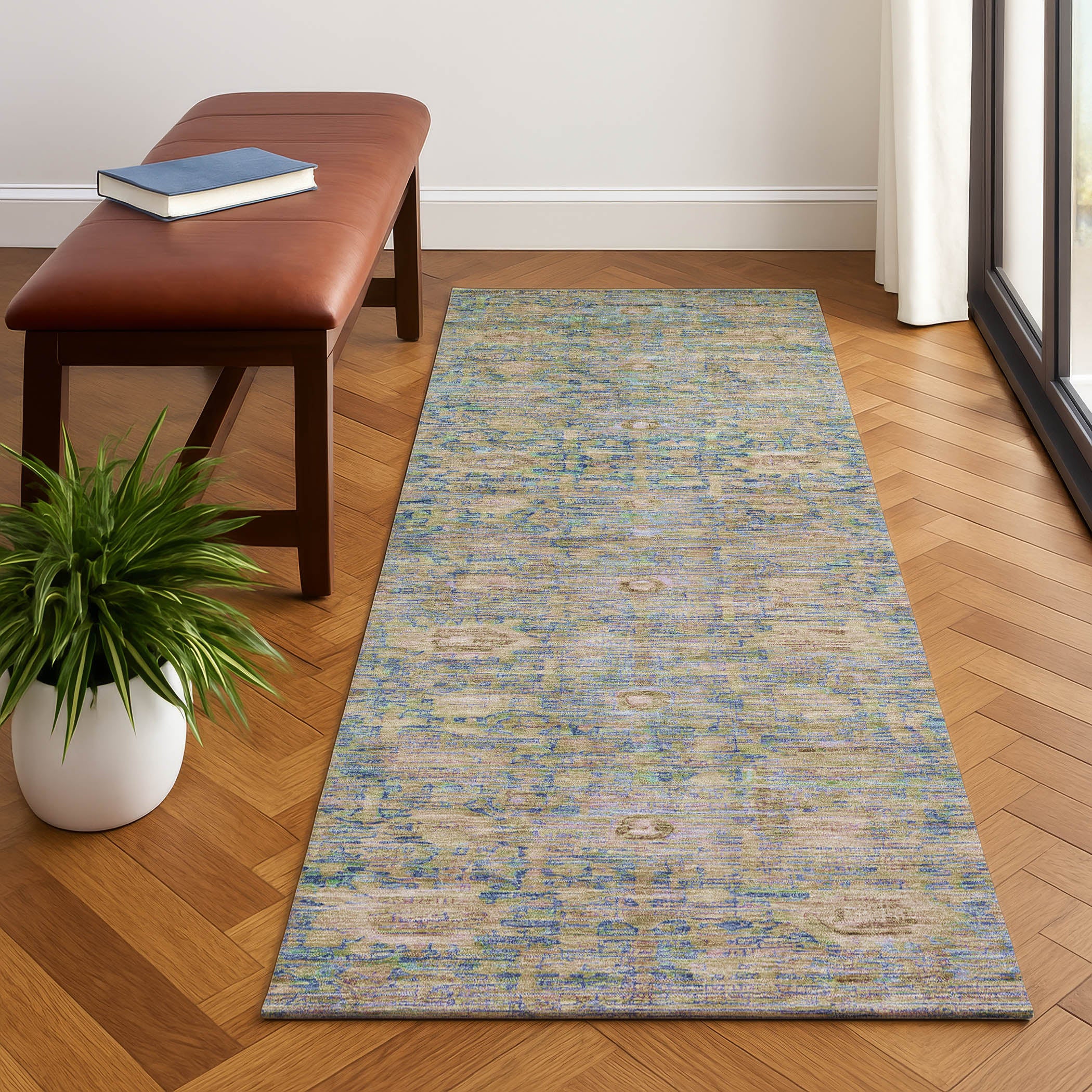 Siena Machine Washable Transitional Coral Orange Rug 2'3" x 7'6" #shape_Runner