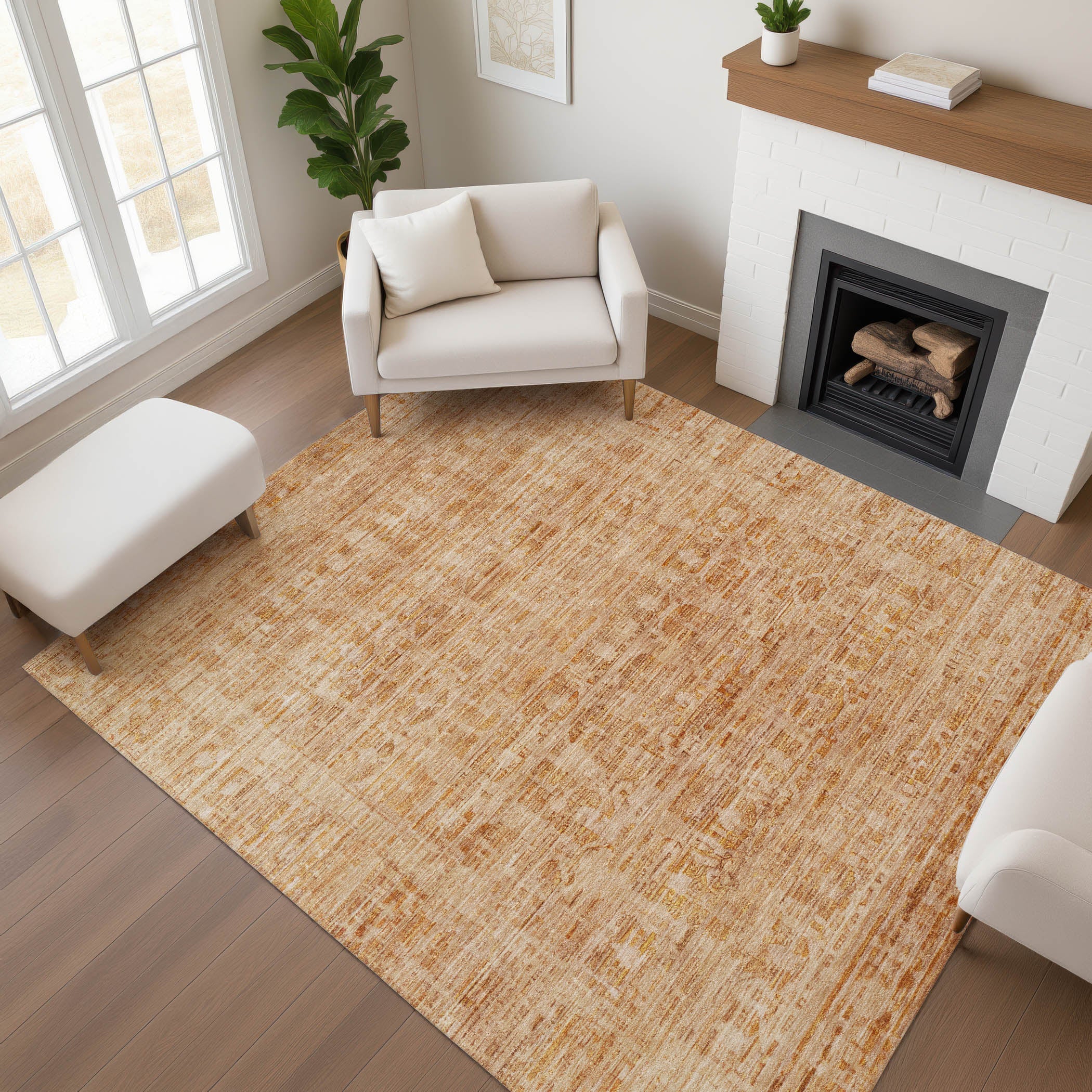 Luang Prabang Machine Washable Transitional Coral Orange Rug 2'6" x 3'10" #shape_Rectangle