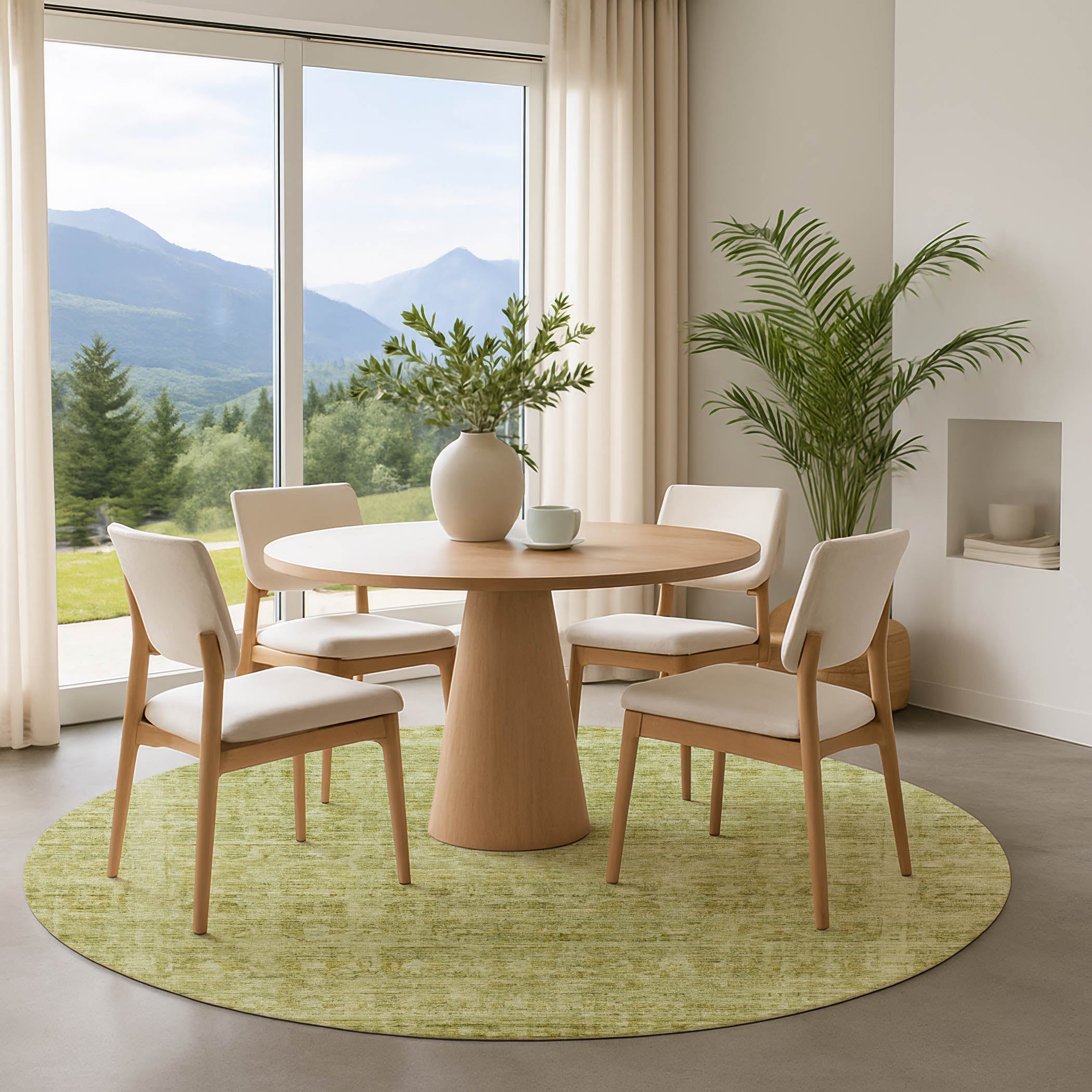 Luang Prabang Machine Washable Transitional Sage Green Rug 8' x 8' #shape_Round