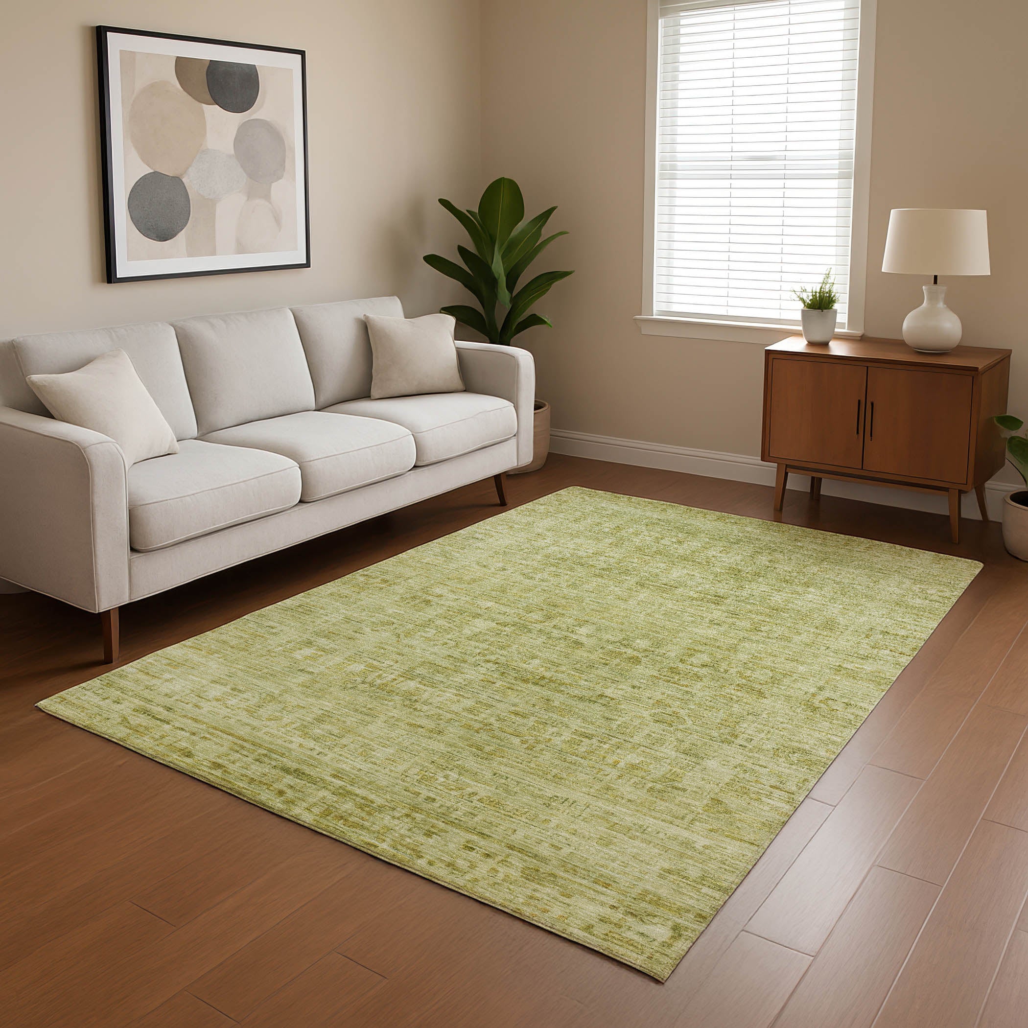 Luang Prabang Machine Washable Transitional Sage Green Rug 2'6" x 3'10" #shape_Rectangle