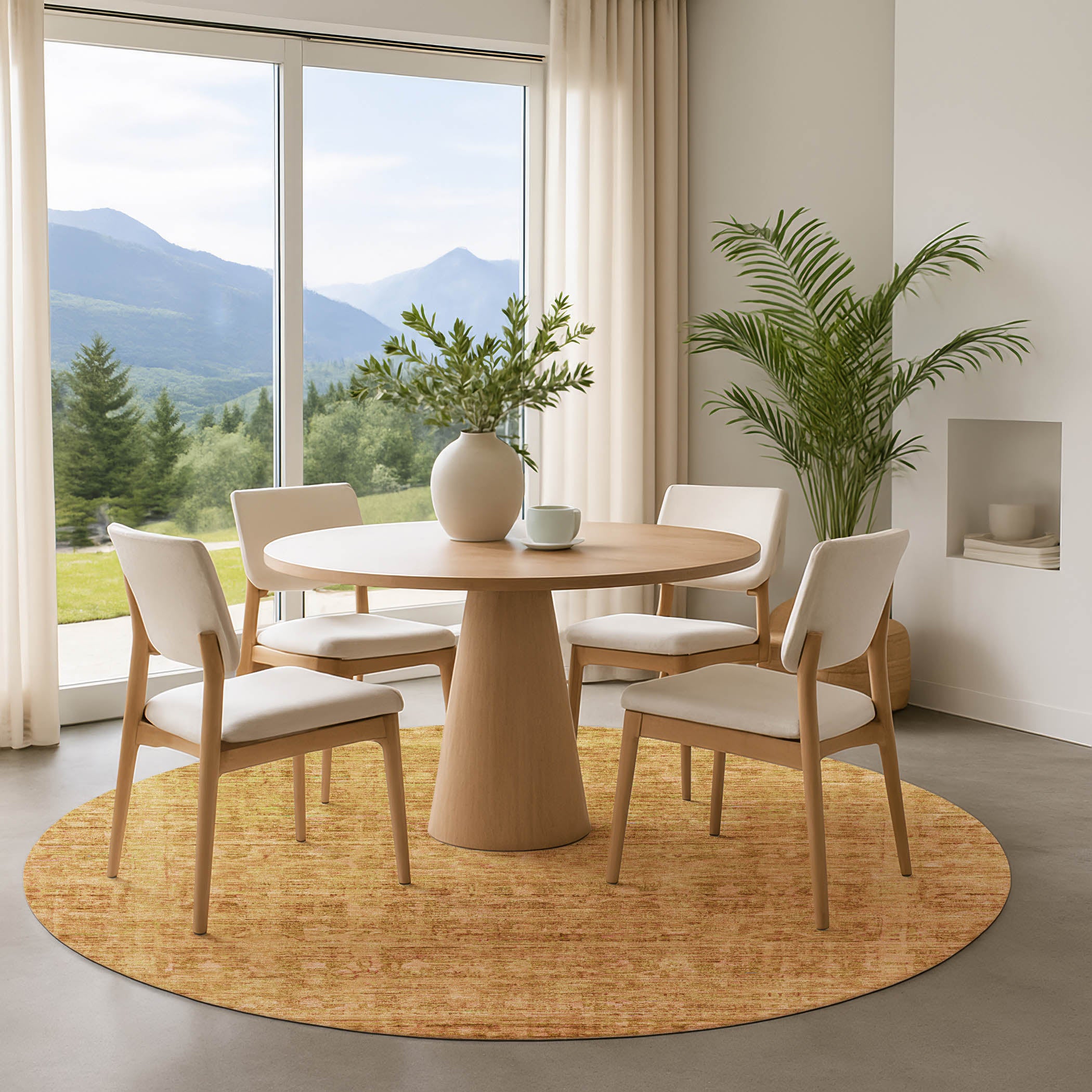 Luang Prabang Machine Washable Transitional Salmon Orange Rug 8' x 8' #shape_Round