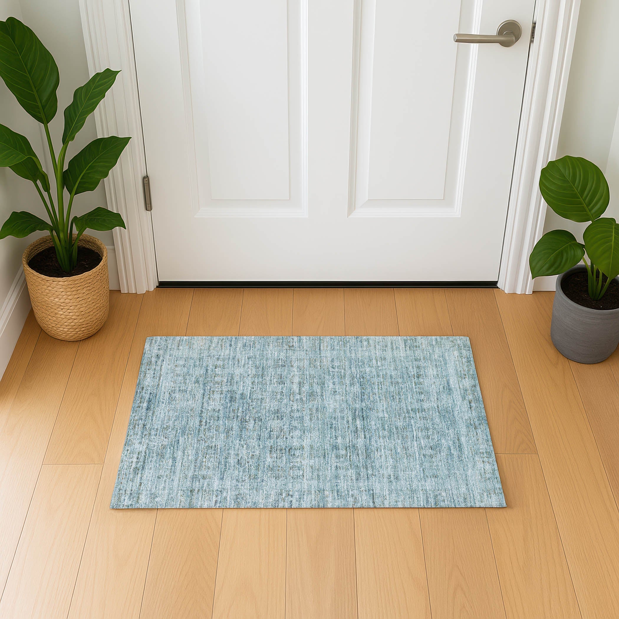 Luang Prabang Machine Washable Transitional Sky Blue Rug 1'8" x 2'6" #shape_Rectangle
