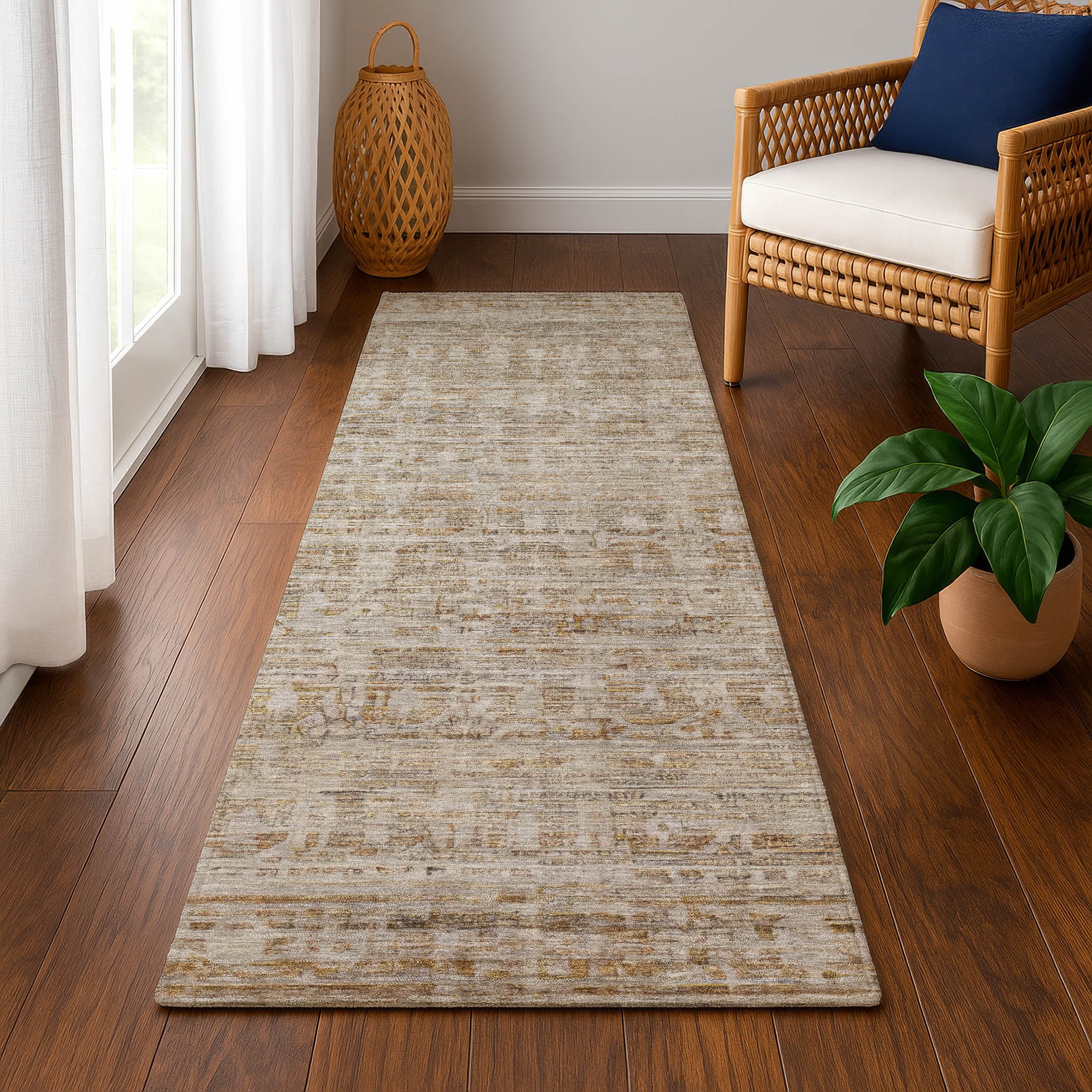 Luang Prabang Machine Washable Transitional Taupe Brown Rug 2'3" x 7'6" #shape_Runner