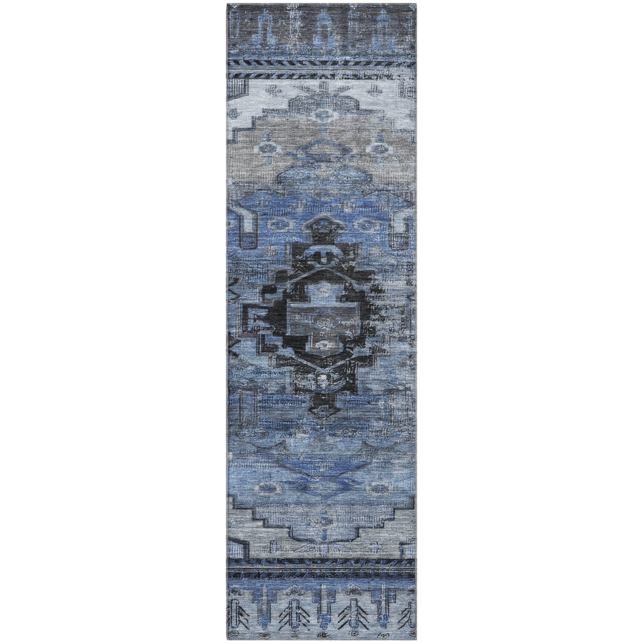 Rome Machine Washable Transitional Blue Rug 2'3" x 7'6" #shape_Runner