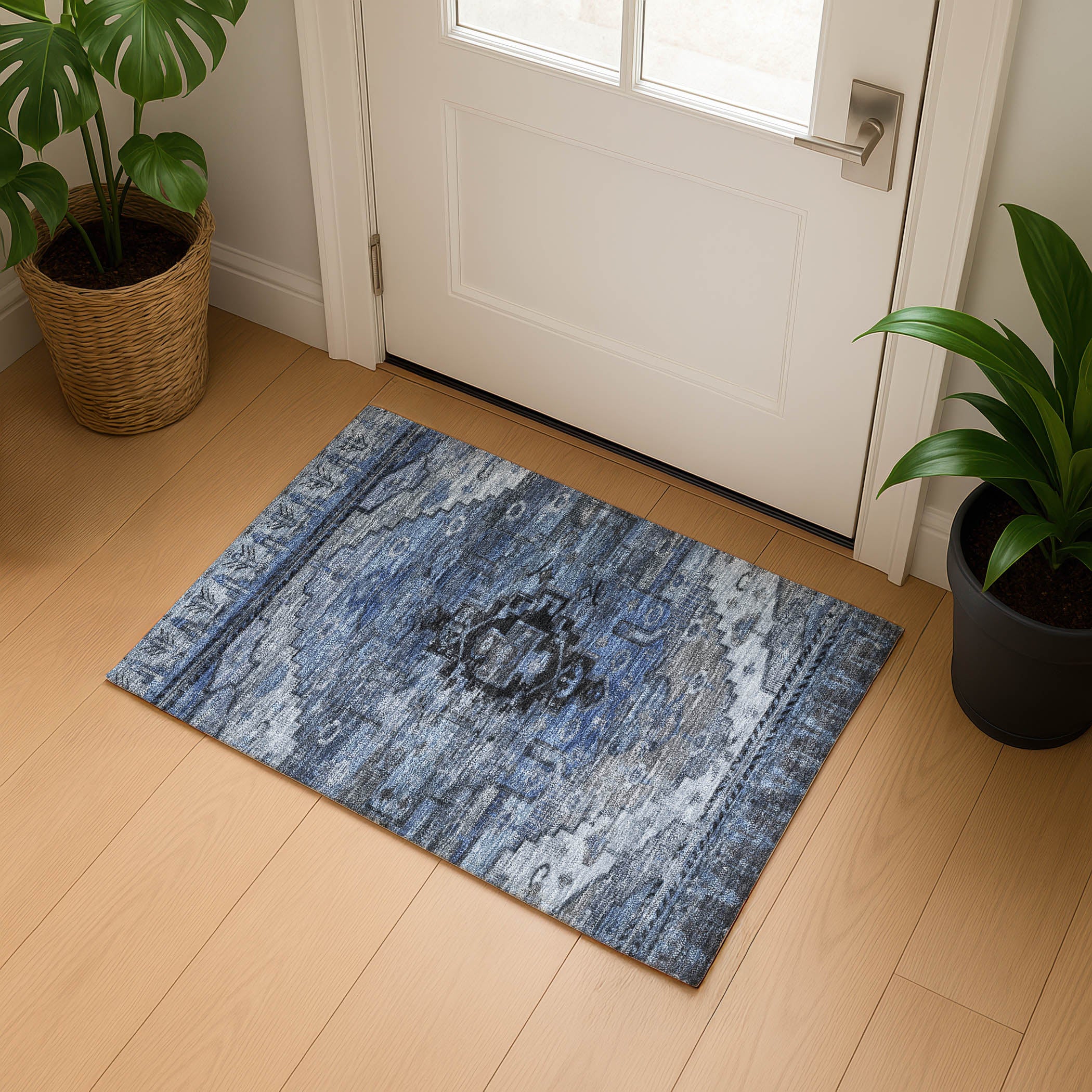 Rome Machine Washable Transitional Blue Rug 1'8" x 2'6" #shape_Rectangle