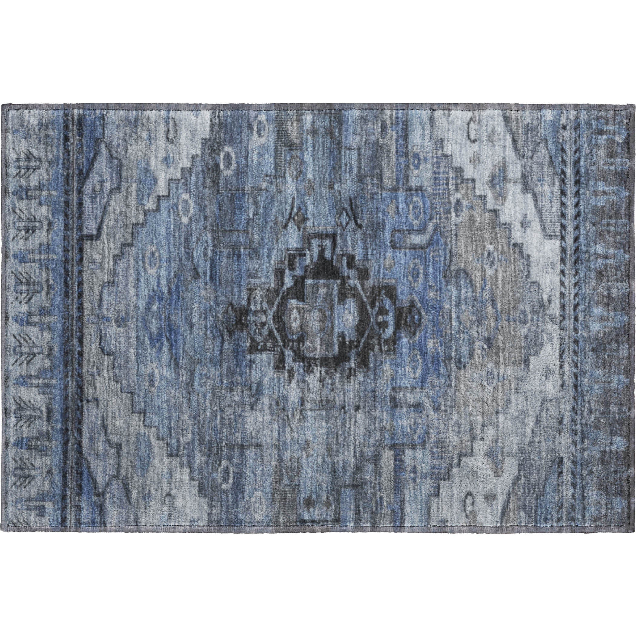 Rome Machine Washable Transitional Blue Rug 1'8" x 2'6" #shape_Rectangle