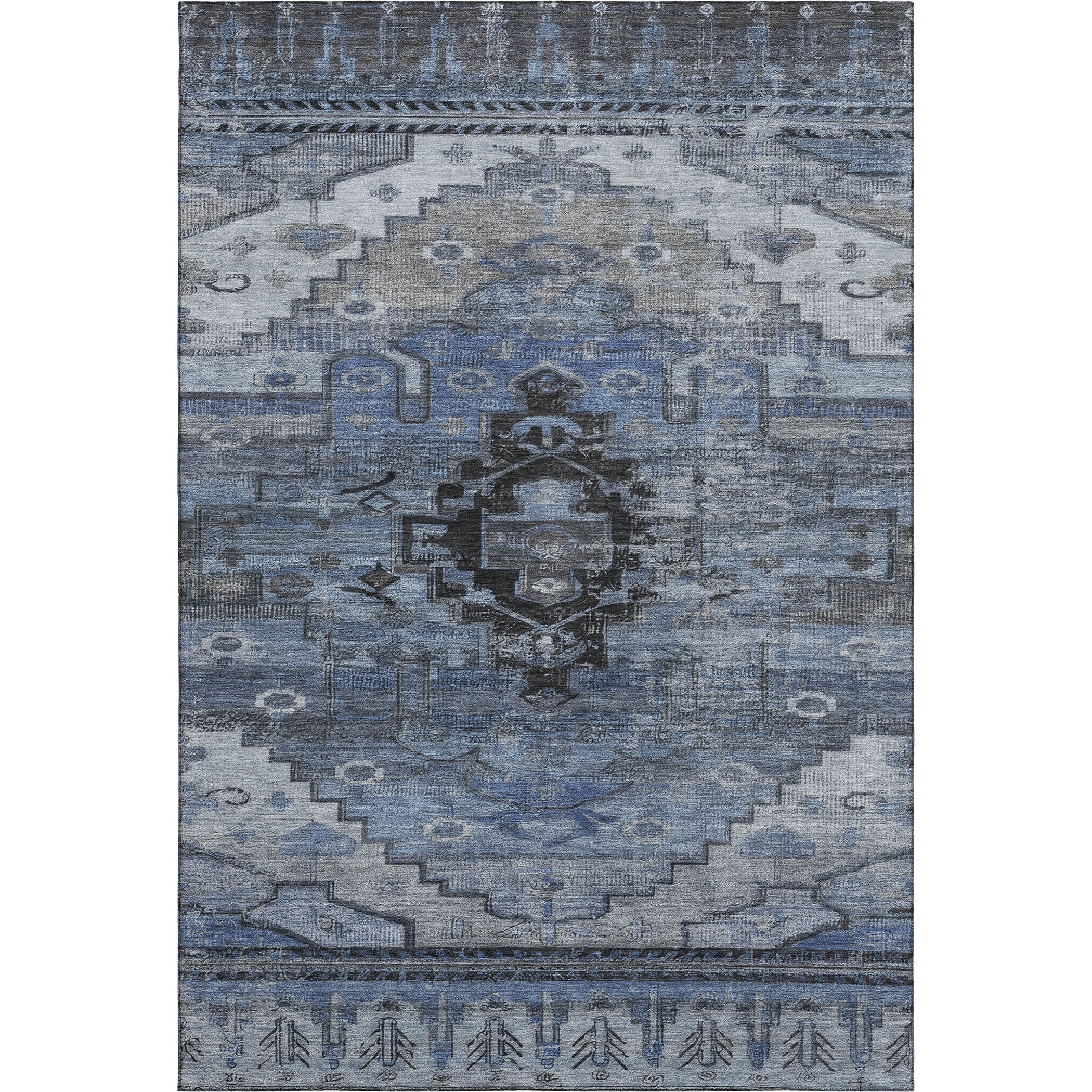Rome Machine Washable Transitional Blue Rug 2'6" x 3'10" #shape_Rectangle